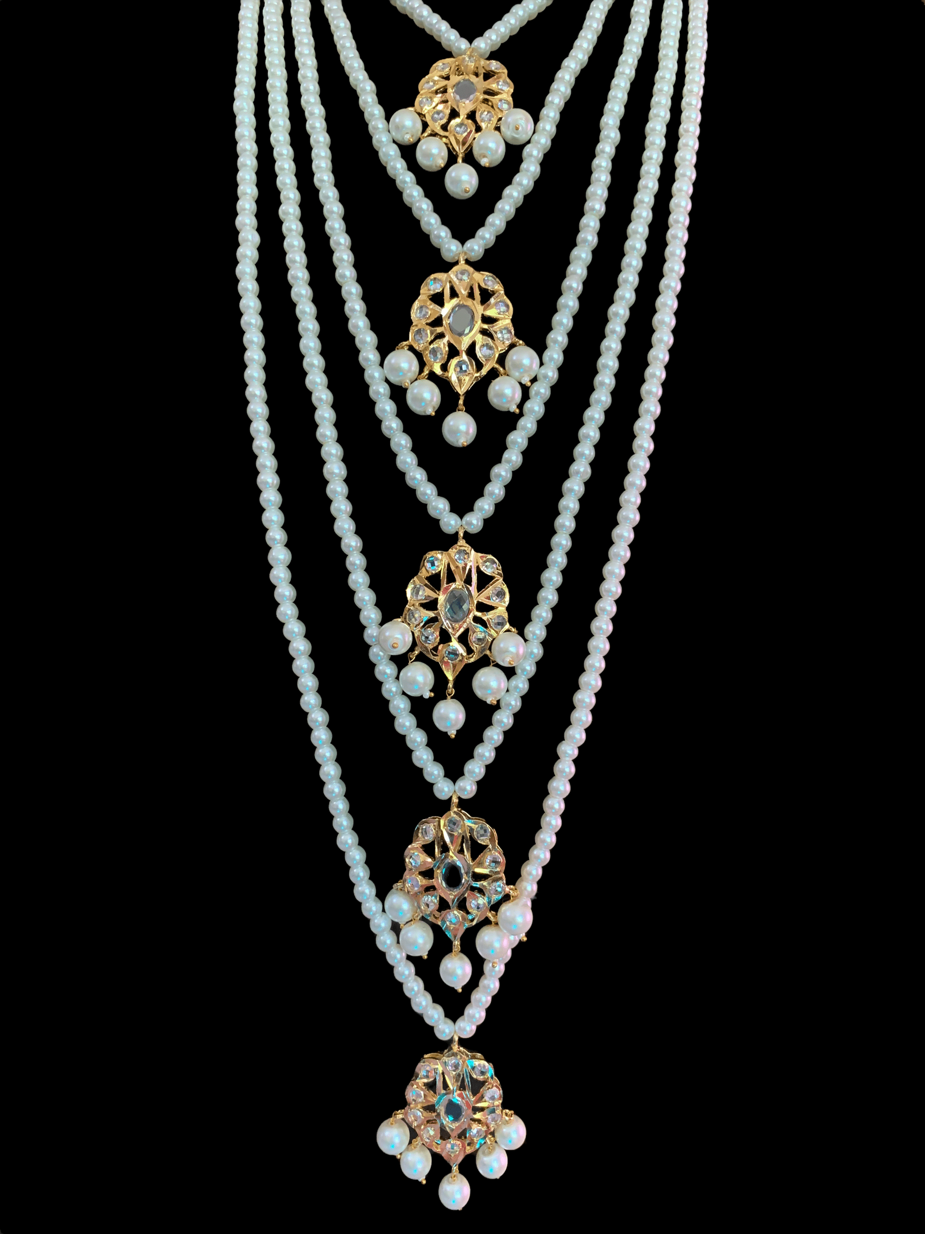 SAT42 Soha Hyderabadi five layer necklace / satlada in shell pears ( READY TO SHIP)
