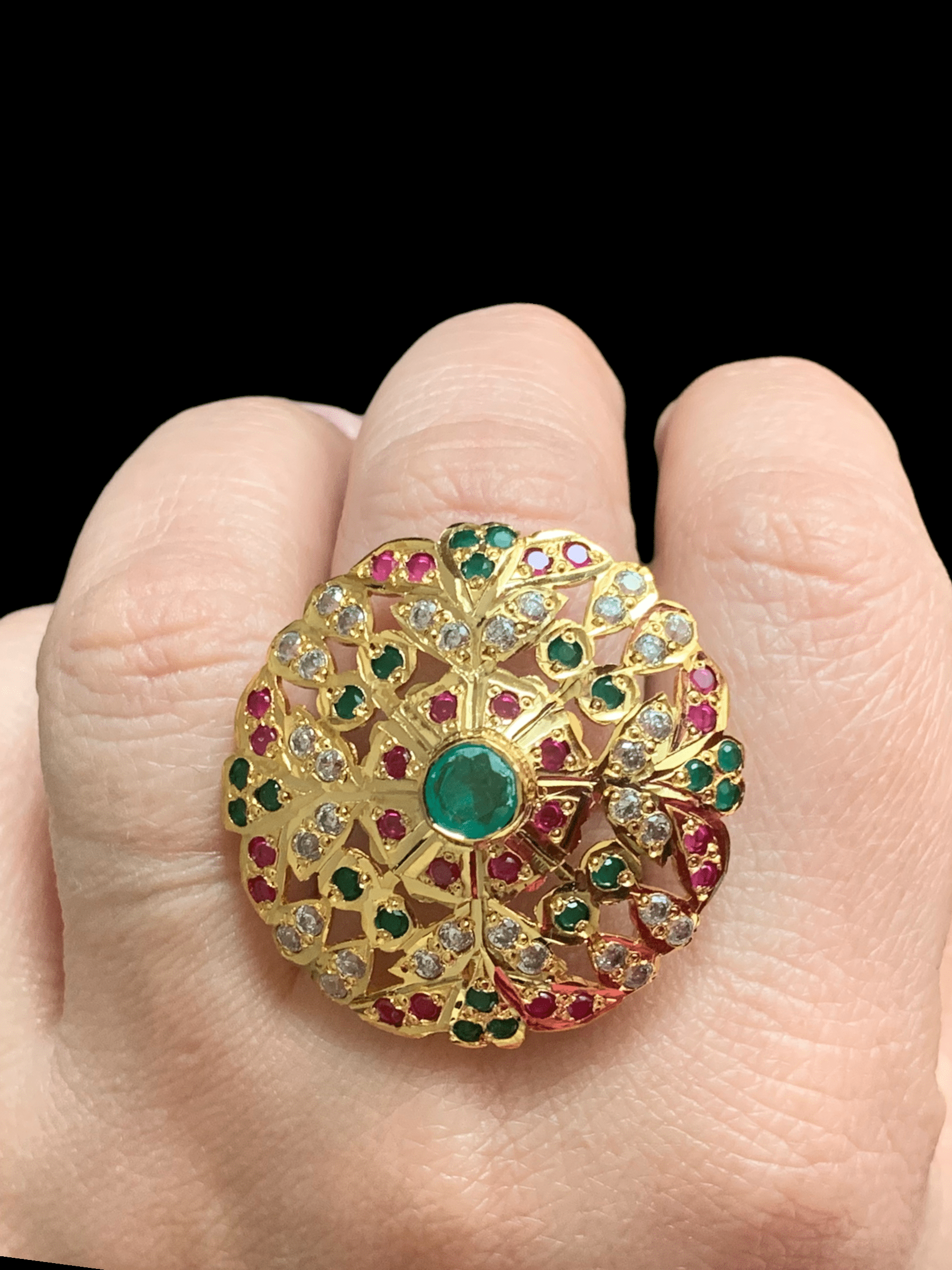 Ruby emerald gold plated silver ring (SHIPS IN 4 WEEKS )