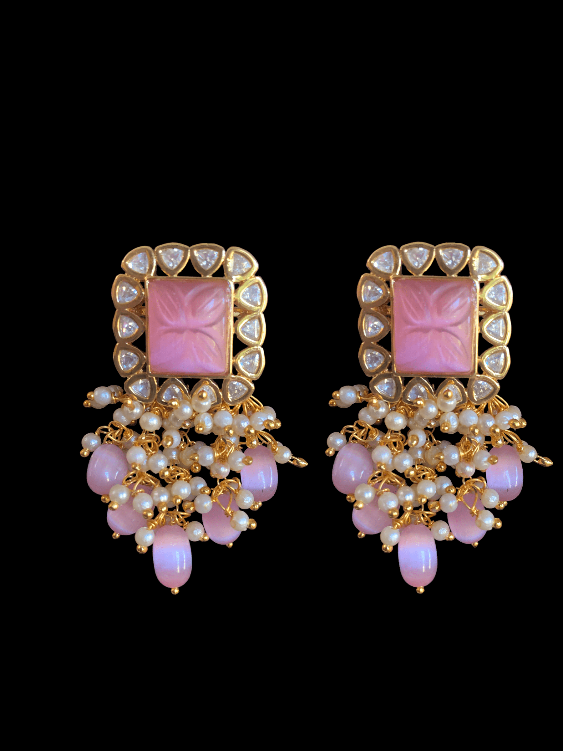 LN93 Mithali high quality cz polki necklace  set -pink( READY  TO SHIP)