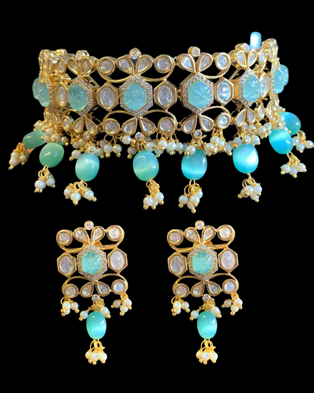 Vedika polki choker in mint green    ( READY TO SHIP)