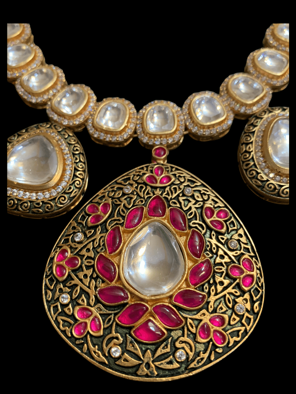 NS125 Nameera necklace set in high quality polki ( READY TO SHIP )