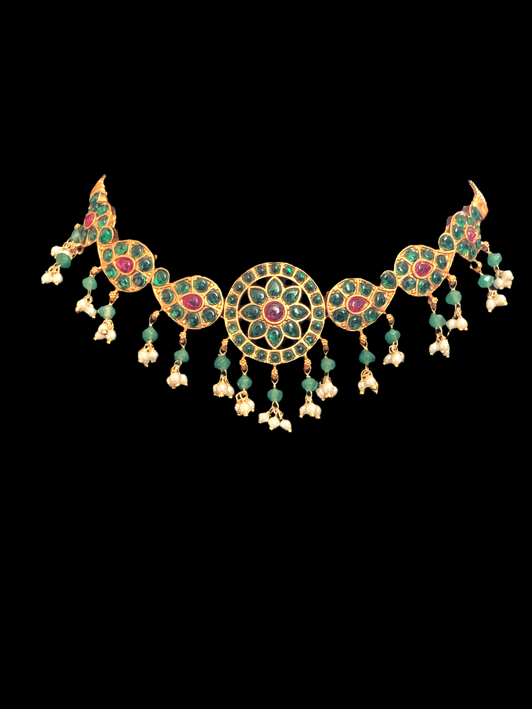 C74 ruby emerald  choker - green and ruby ( READY TO SHIP )