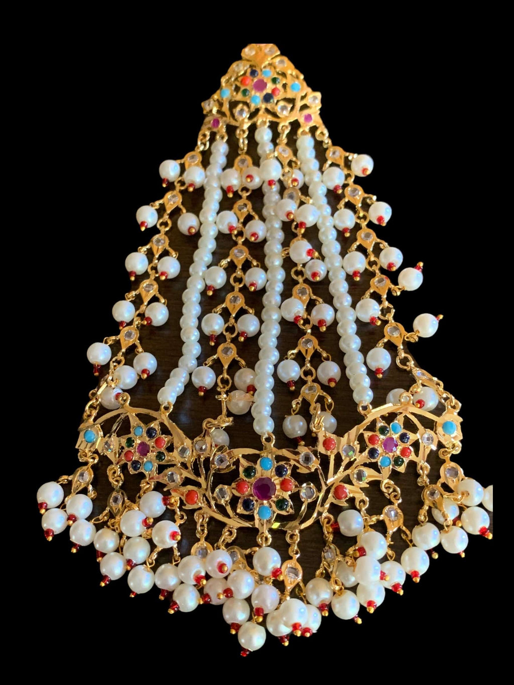 JTK6 Hira navratan  jhoomar and tika set   ( SHIPS IN 2 WEEKS )