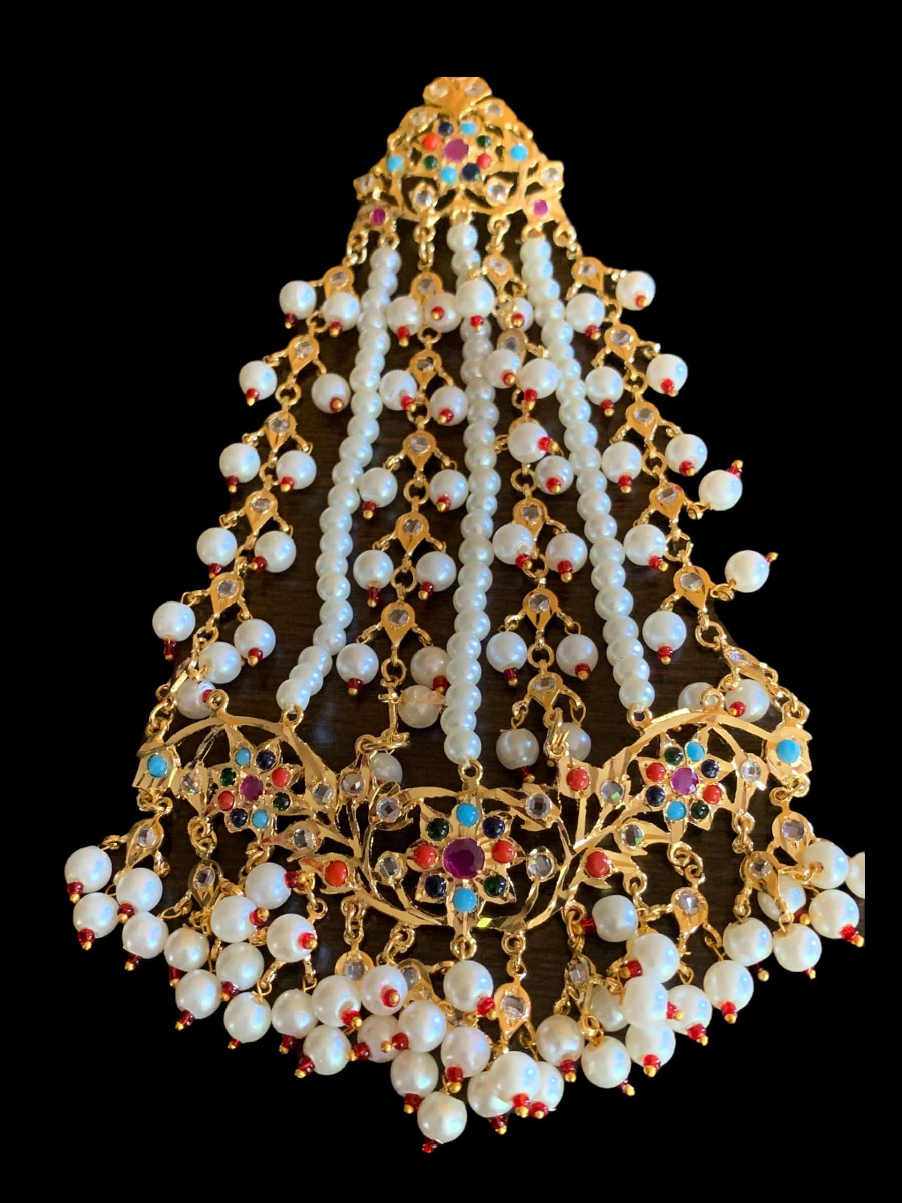 JTK6 Hira navratan  jhoomar and tika set   ( SHIPS IN 2 WEEKS )