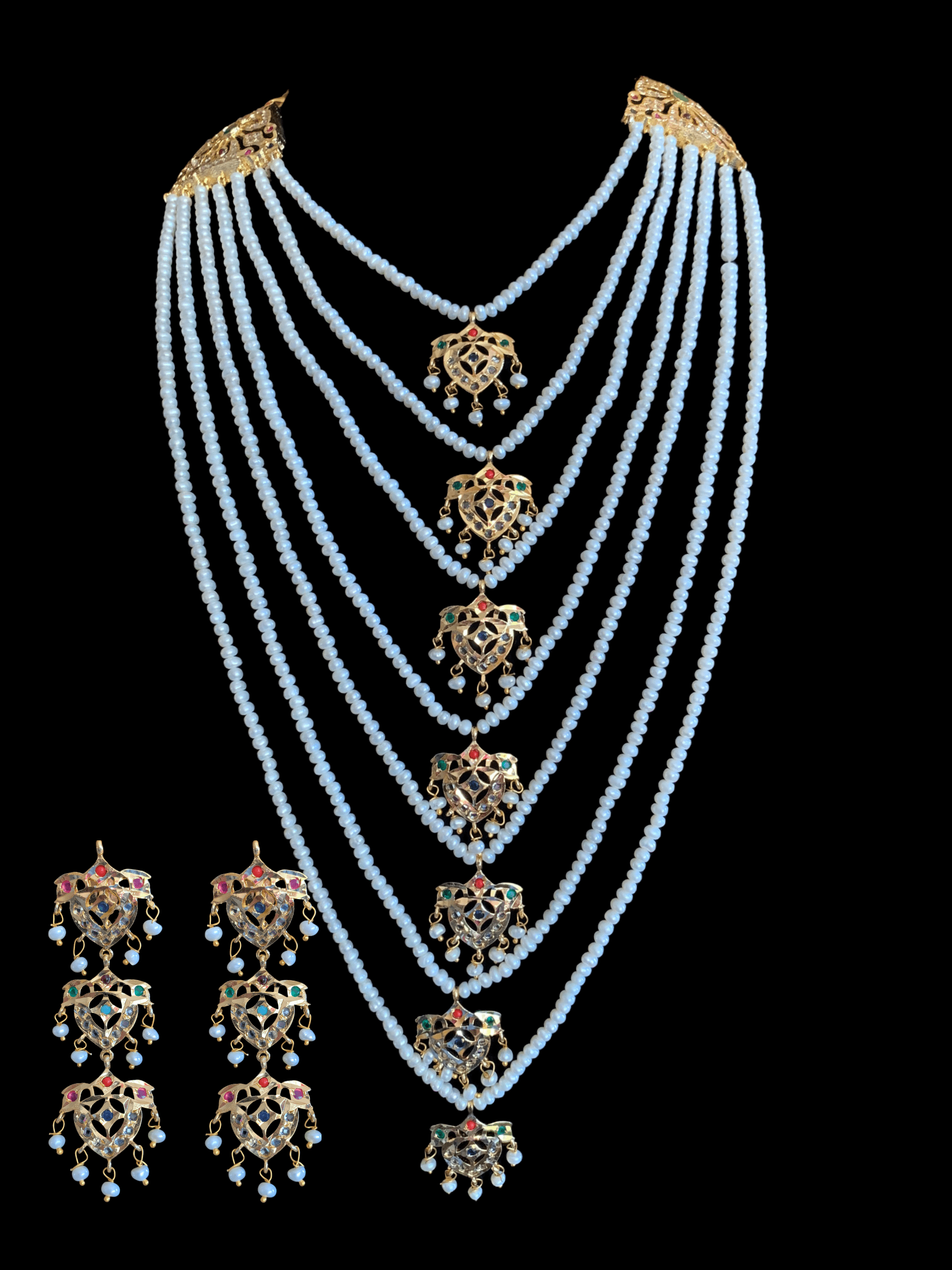 SAT8  Talia  satlada in fresh water pearls - navratan  (READY TO SHIP)