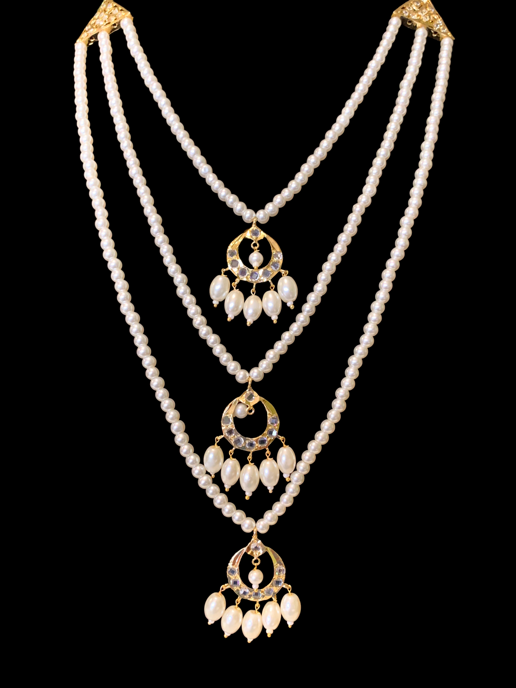 SAT70 Seema three layer  necklace with chandbali- pearls   ( READY TO SHIP )