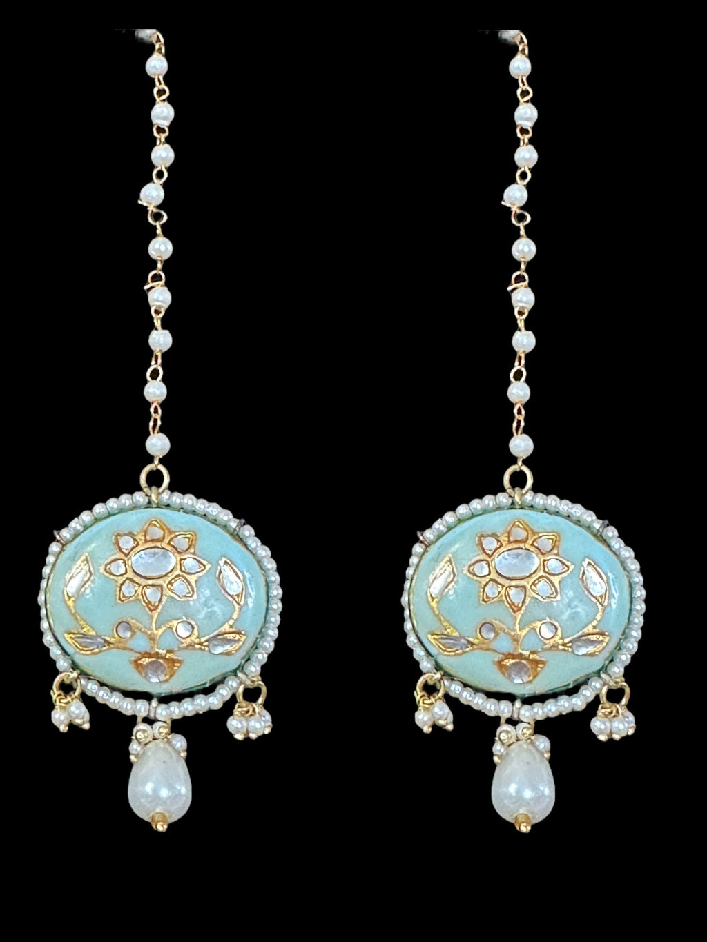 PS344 Suman kundan meenakari pendant set- turquoise blue  ( READY TO SHIP)