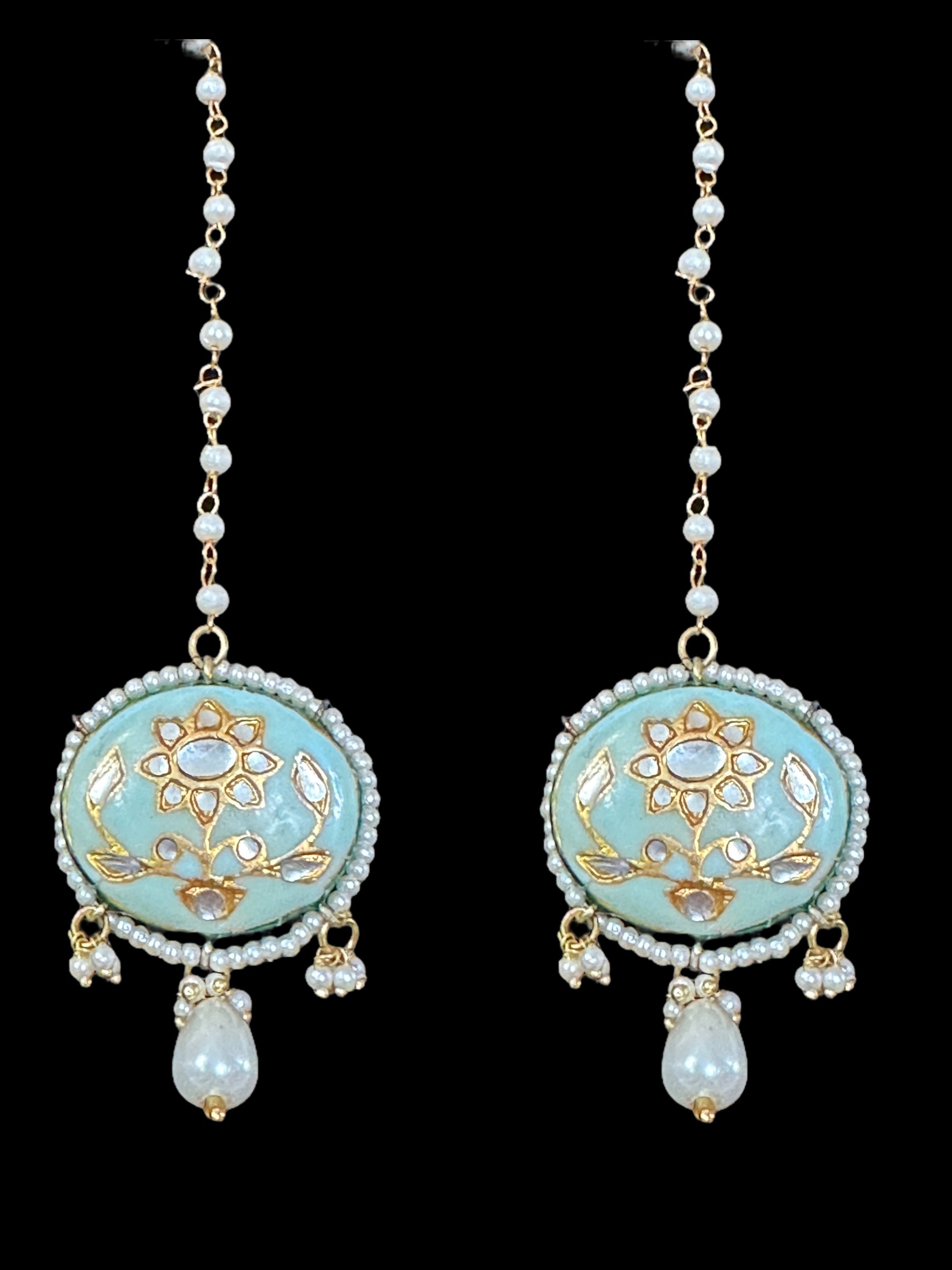 PS344 Suman kundan meenakari pendant set- turquoise blue  ( READY TO SHIP)