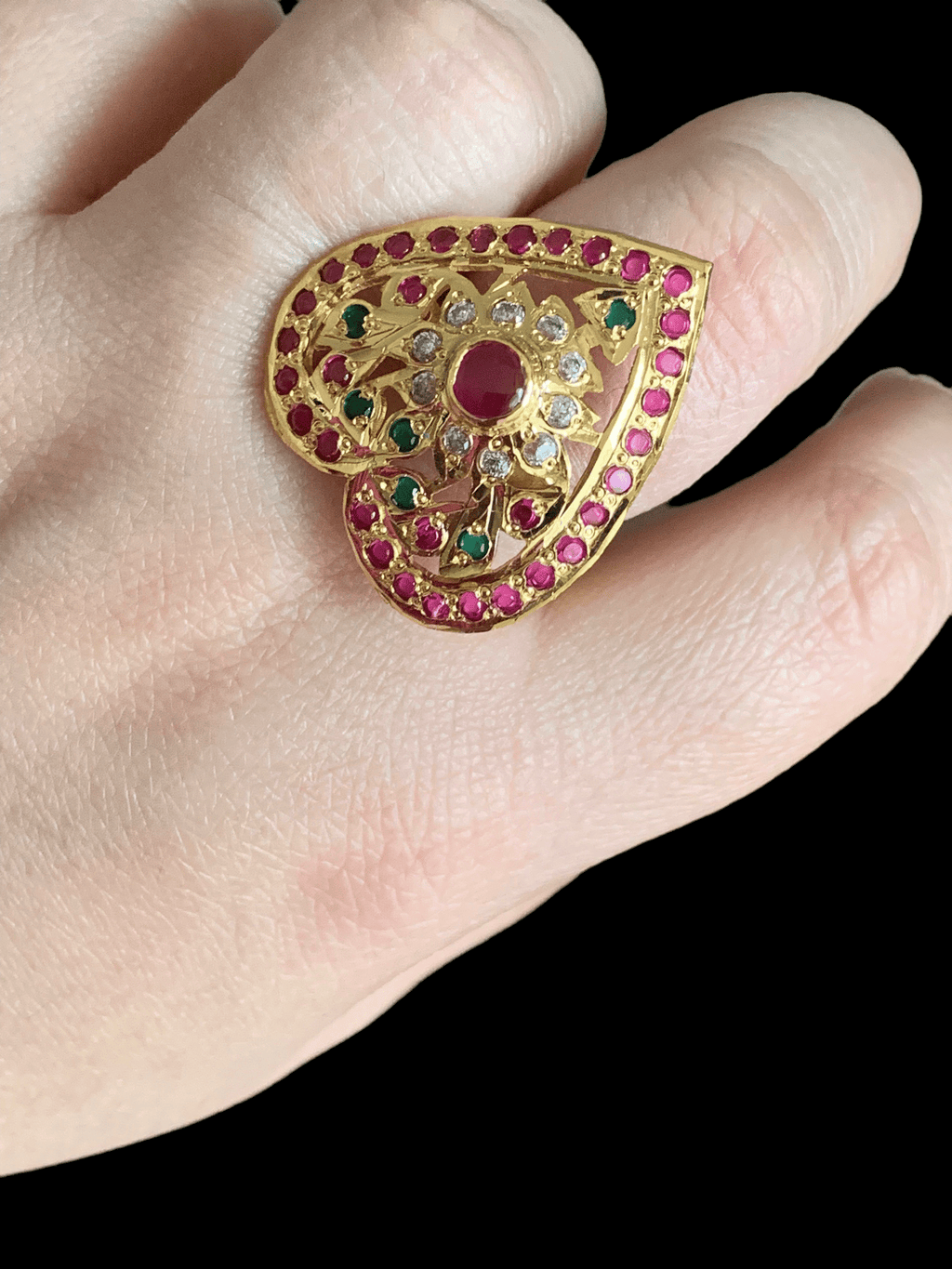 Ruby emerald gold plated silver ring ( SHIPS IN 4 WEEKS )