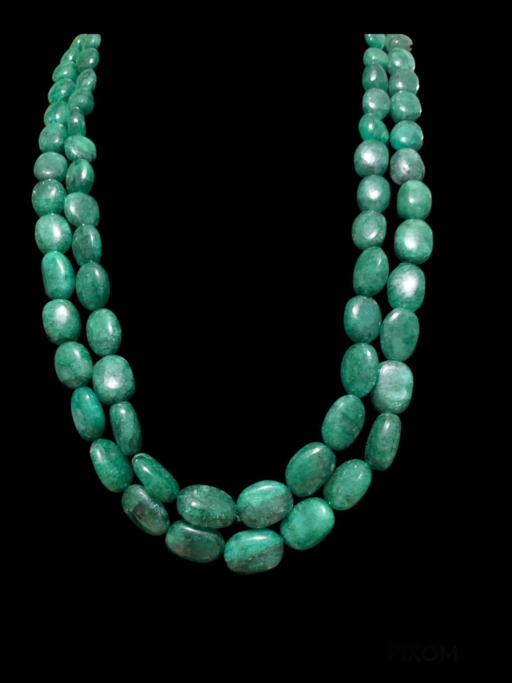 NS303 Emerald oval beads necklace in two  layer