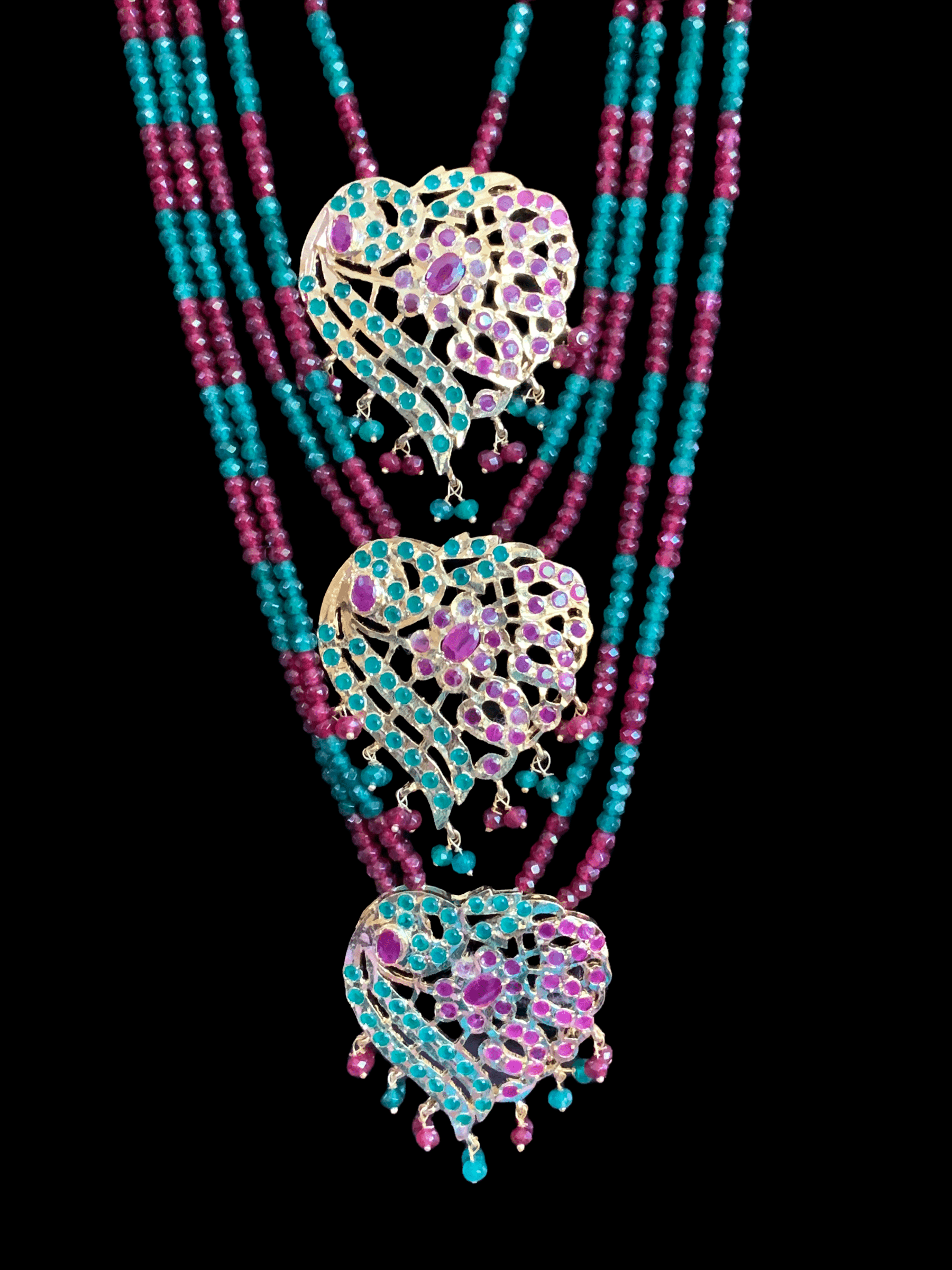 SAT38 Nimisha bridal three layer necklace set with earrings  ( READY TO SHIP)