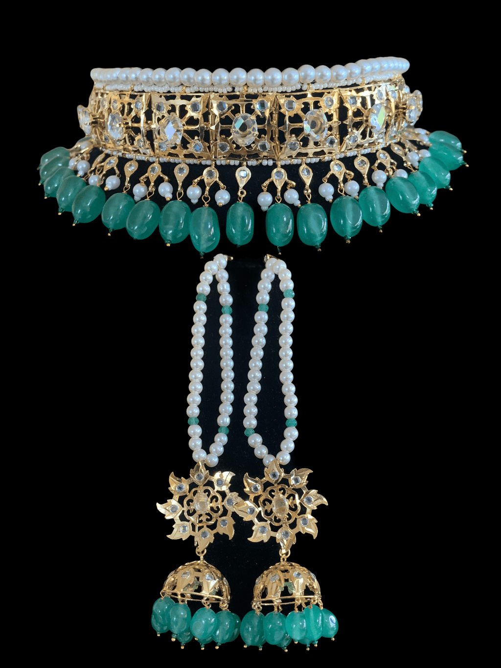 BR60 Insia Jadavi lacha bridal-set in light green beads  ( READY TO SHIP )