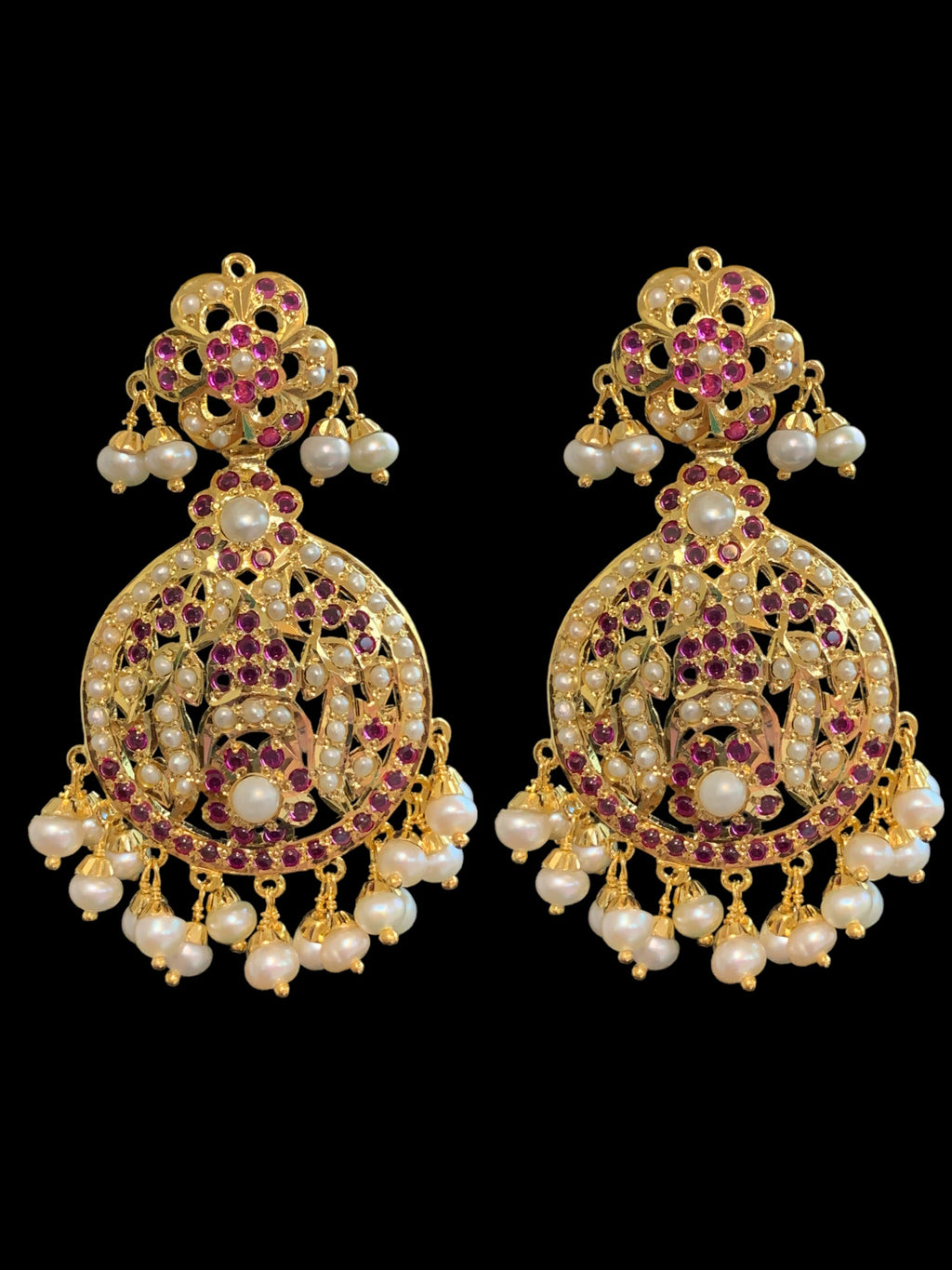 Ruby pearl gold plated silver earrings ( SHIPS IN 4 WEEKS )