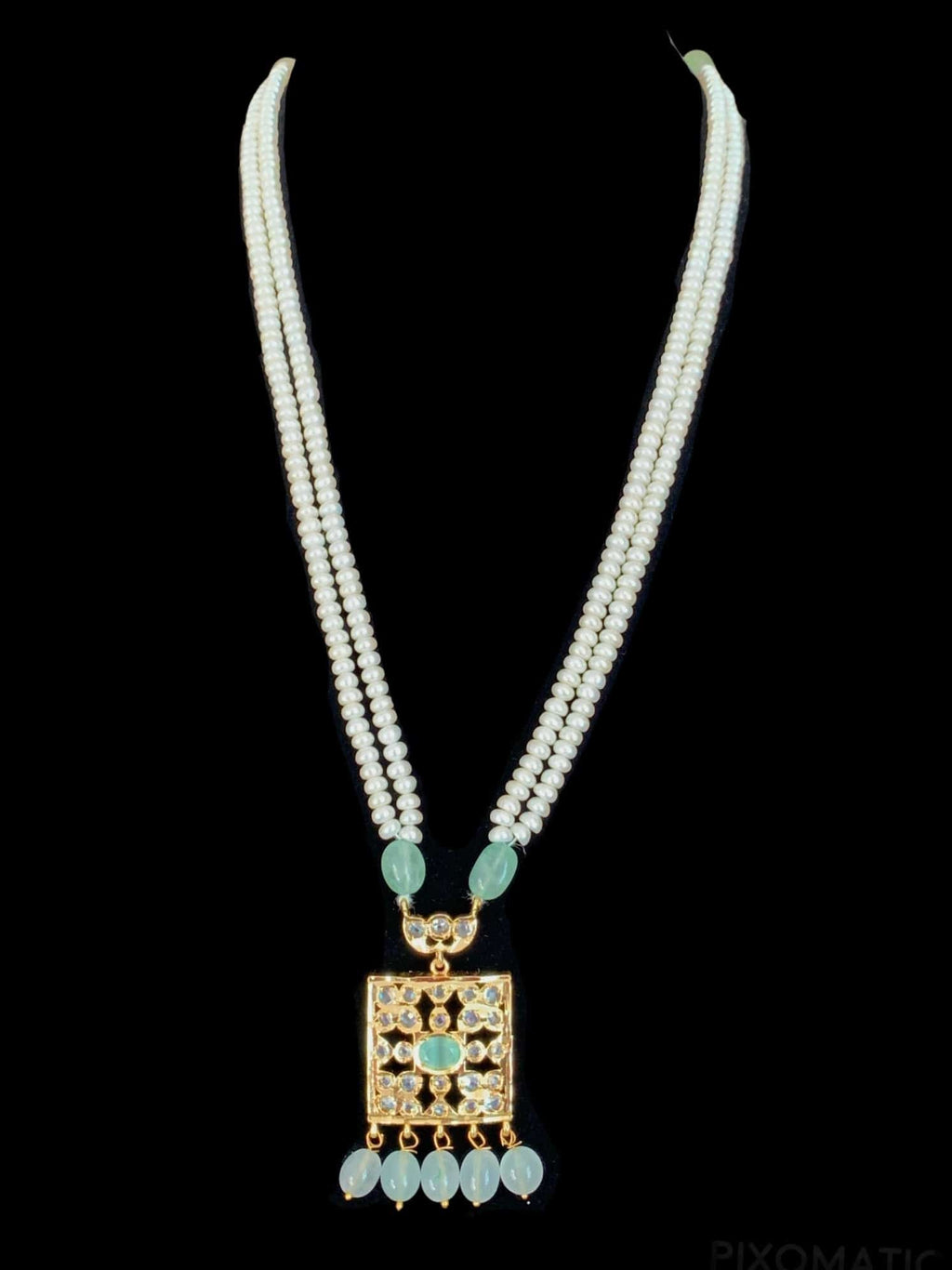 PS219 Zuni fresh water pearl pendant set in mint beads ( SHIPS IN 4 WEEKS )