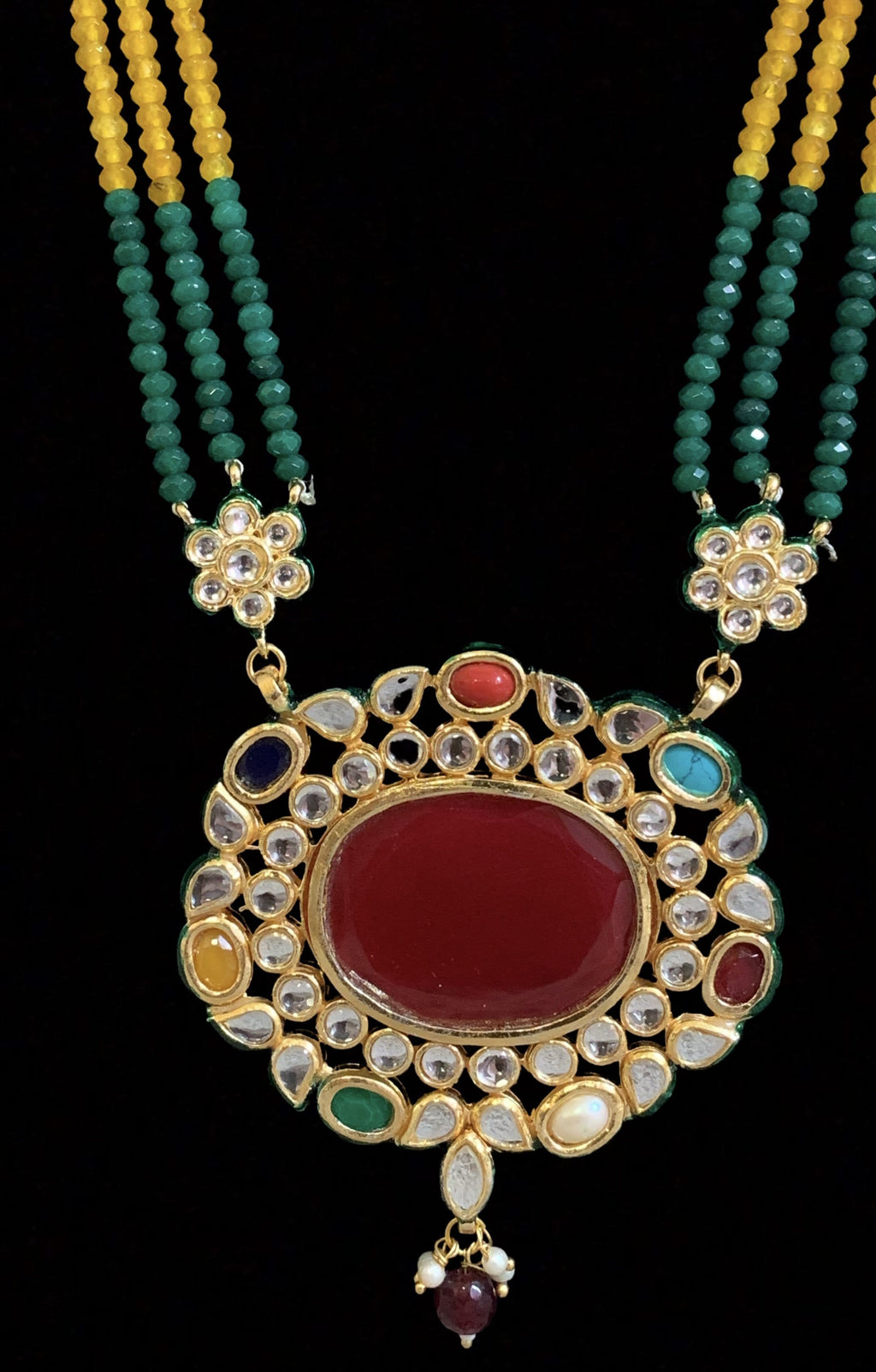 LN155 Neeli navratan rani haar with earrings  ( SHIPS IN 2 WEEKS )