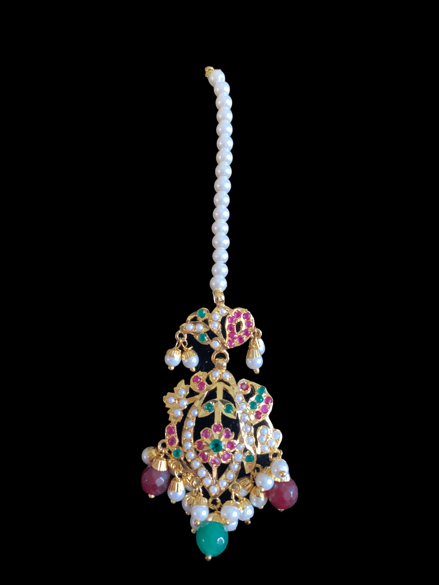 BR75  Nayaab pearl jadau necklace - ruby emerald  ( SHIPS IN 4 WEEKS )