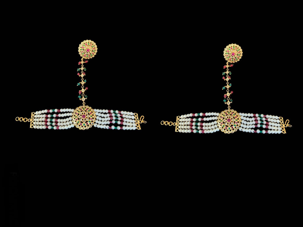 HP15 Trikha haath Phool -ONE PAIR (ruby emerald ) ( READY TO SHIP )