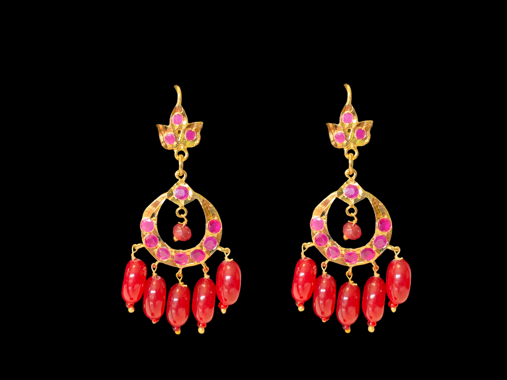 SAT72 Seema three layer  necklace with chandbali- ruby  ( READY TO SHIP )