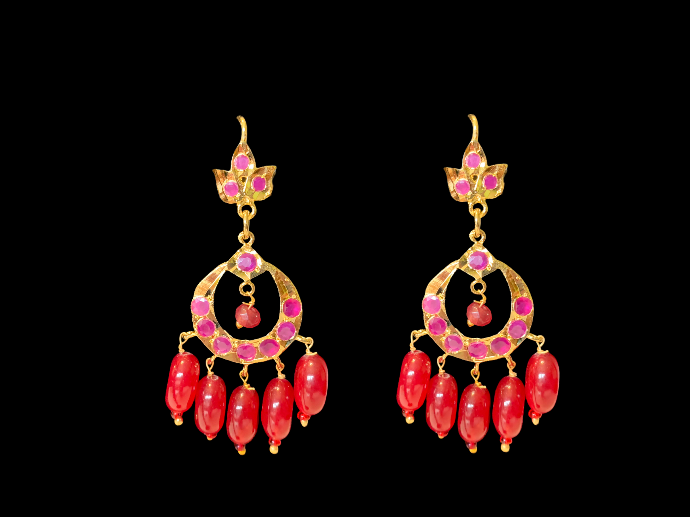 SAT72 Seema three layer  necklace with chandbali- ruby  ( READY TO SHIP )