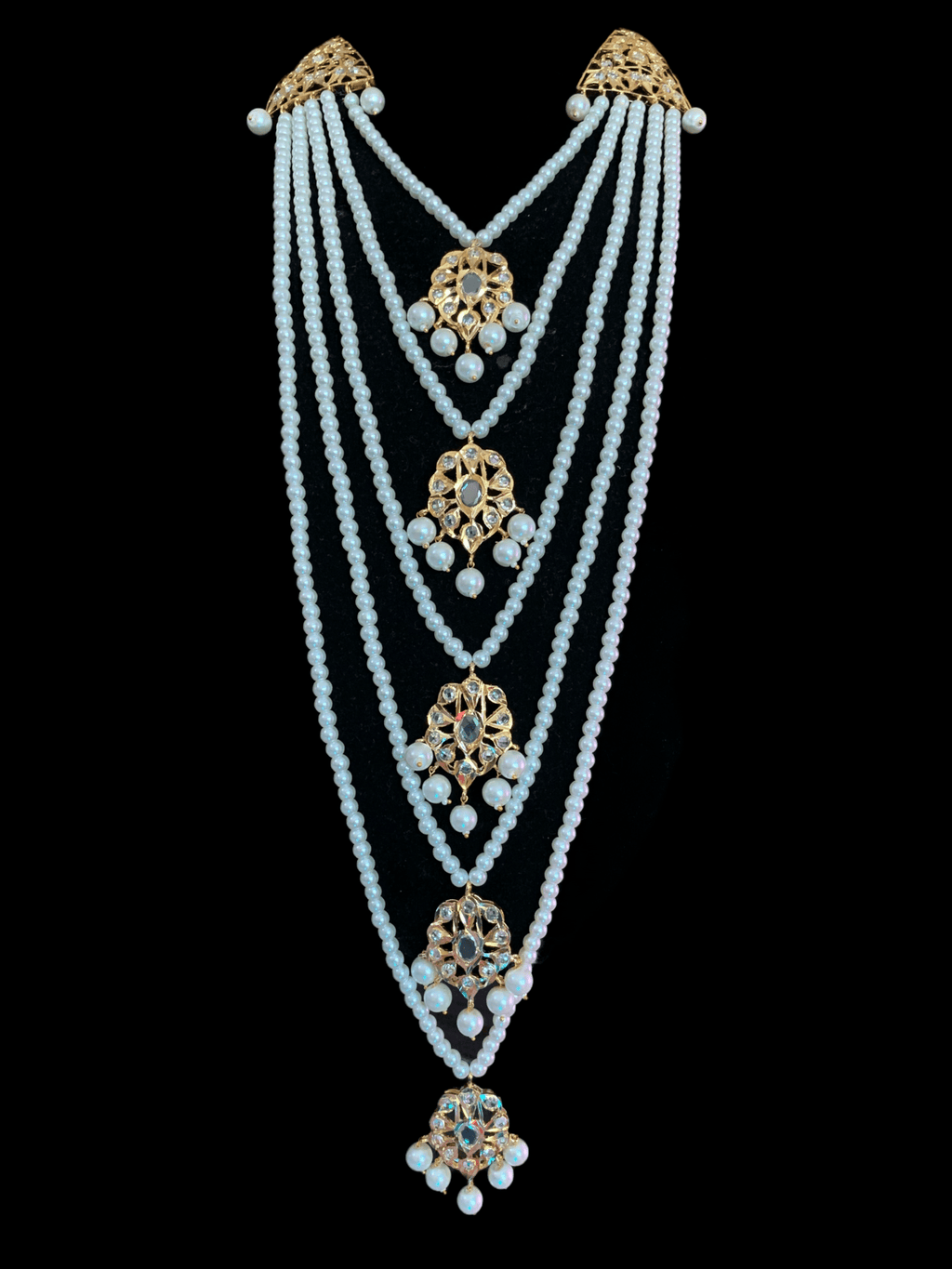 SAT42 Soha Hyderabadi five layer necklace / satlada in shell pears ( READY TO SHIP)