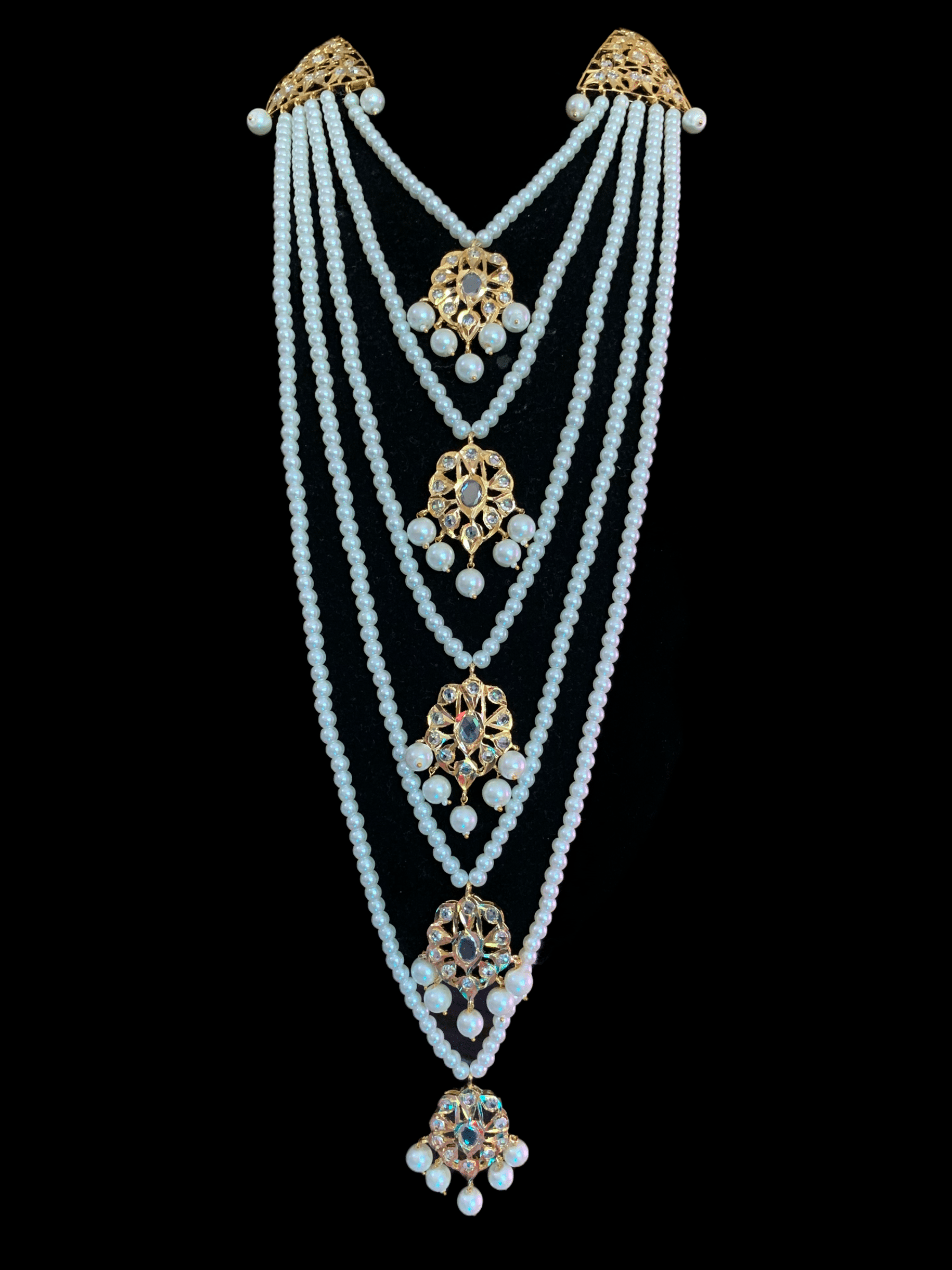 SAT42 Soha Hyderabadi five layer necklace / satlada in shell pears ( READY TO SHIP)