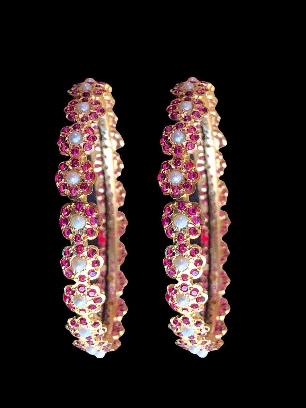 Ruby pearl gold plated silver bangles ( SHIPS IN 4 WEEKS )