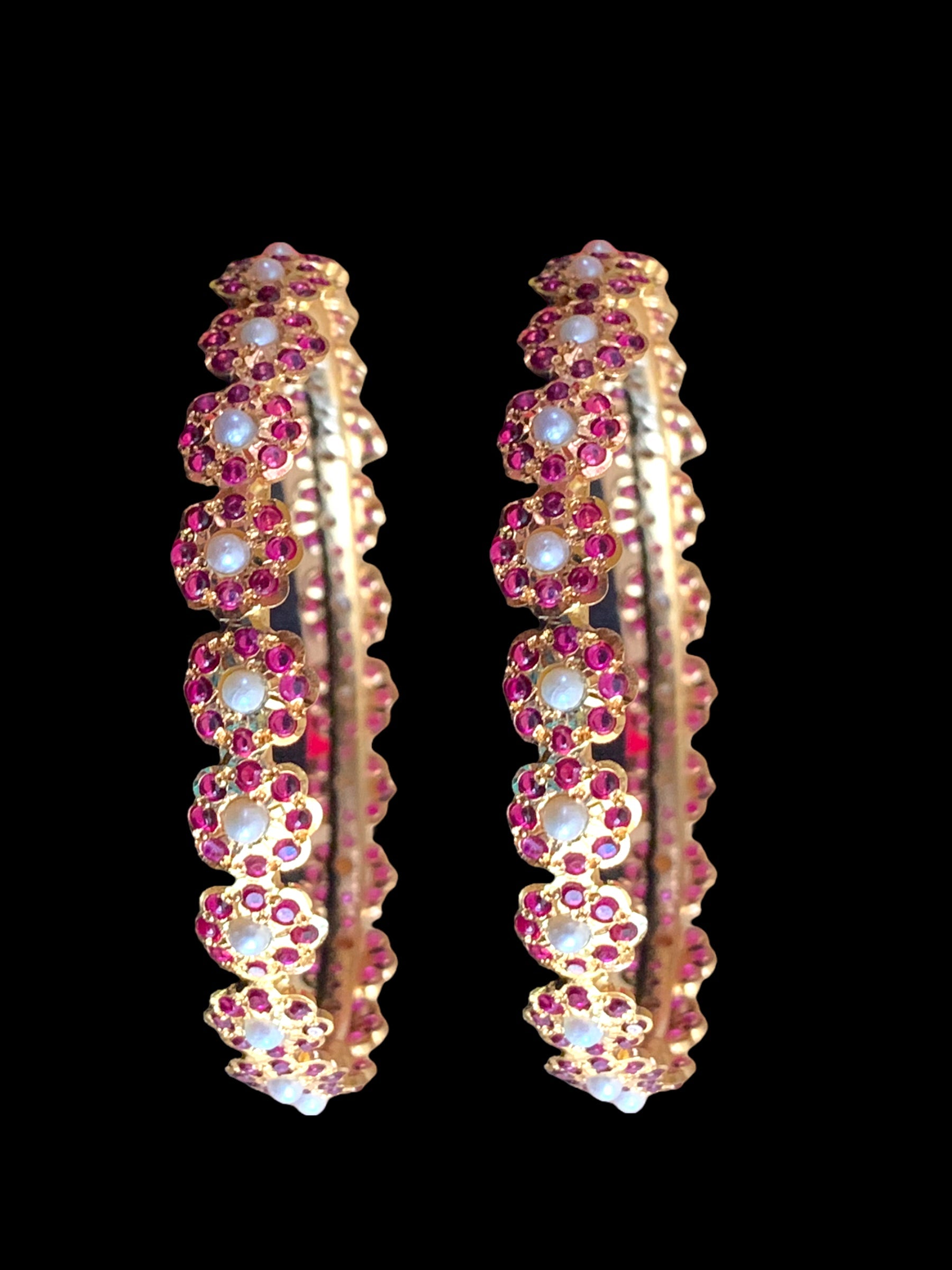 Ruby pearl gold plated silver bangles ( SHIPS IN 4 WEEKS )