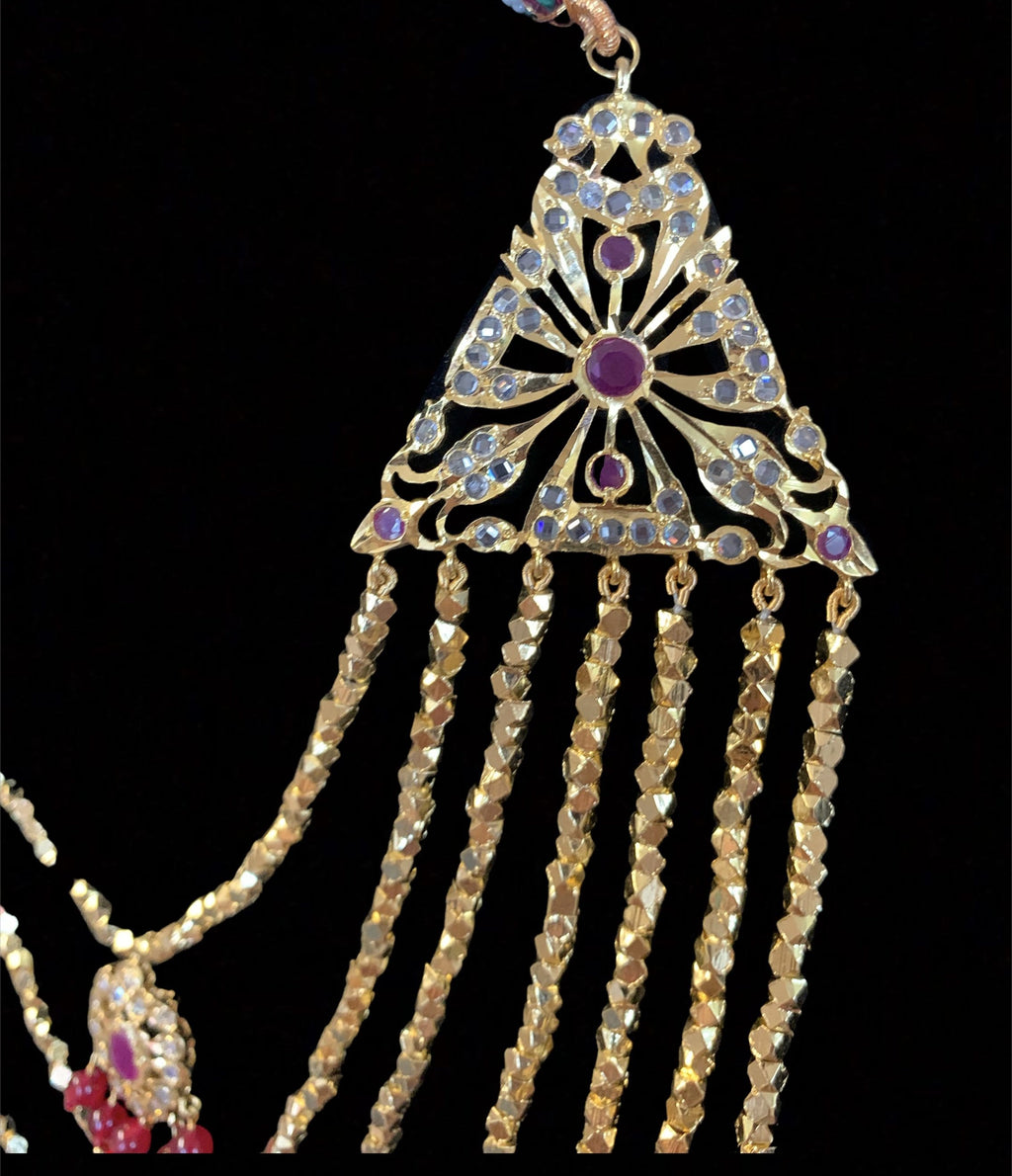 SAT32 Gold plated beads satlada in ruby ( SHIPS IN 4 WEEKS )