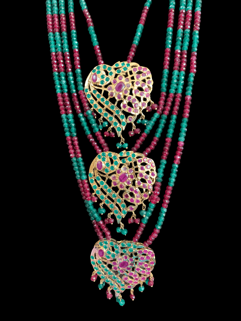 SAT38 Nimisha bridal three layer necklace set with earrings  ( READY TO SHIP)