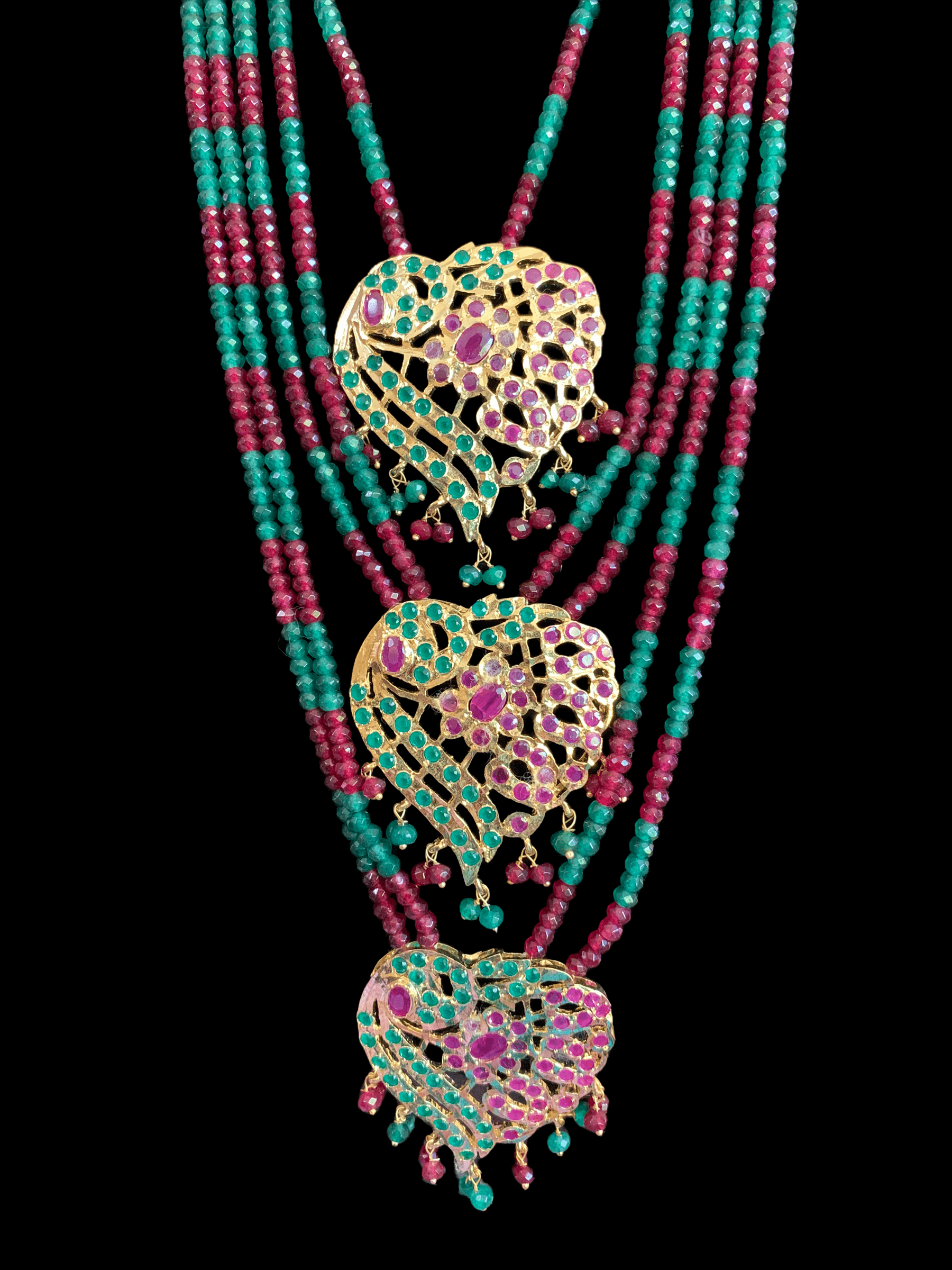 SAT38 Nimisha bridal three layer necklace set with earrings  ( READY TO SHIP)