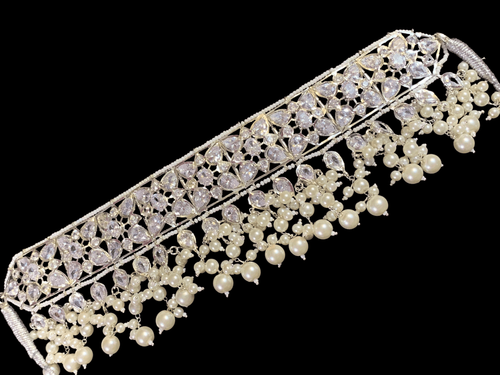 C175 Sonam jadavi lacha choker and jhumka  in silver plating  ( SHIPS IN 4 WEEKS )