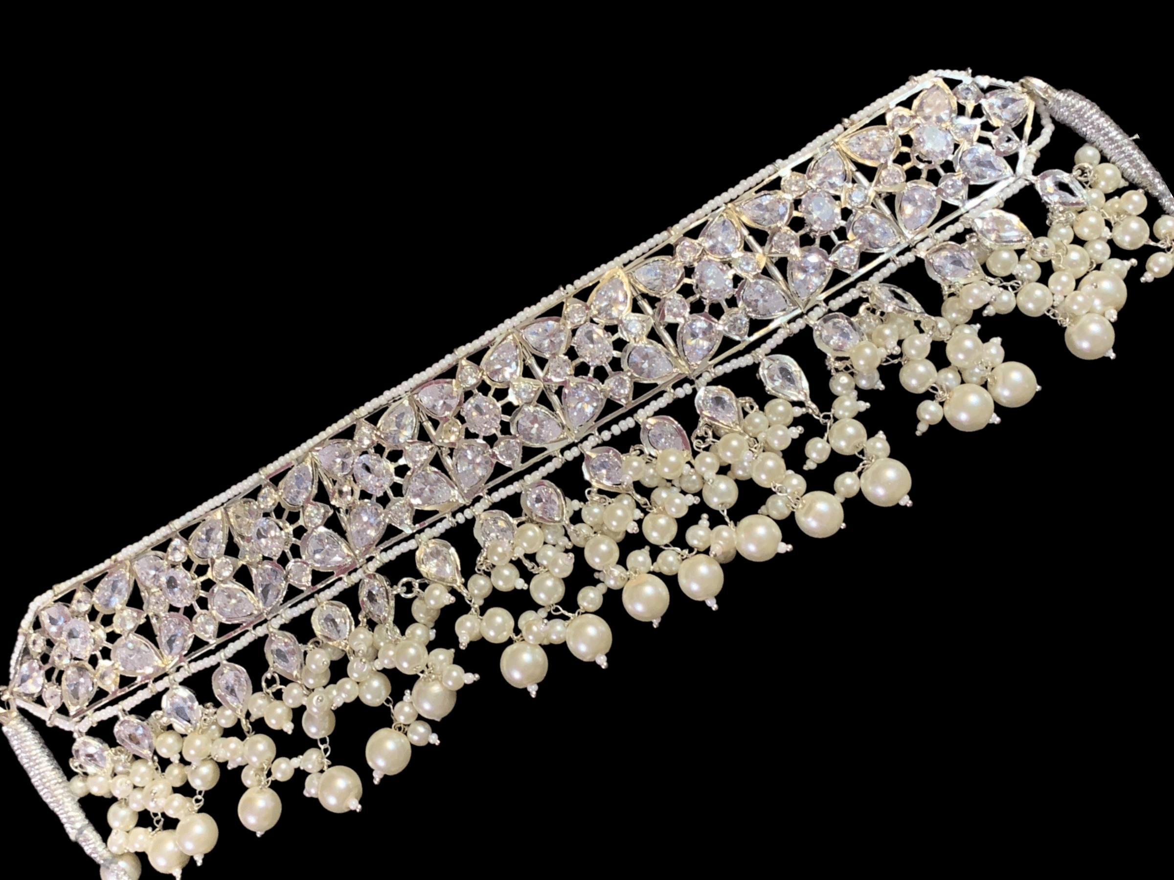 C175 Sonam jadavi lacha choker and jhumka  in silver plating  ( SHIPS IN 4 WEEKS )