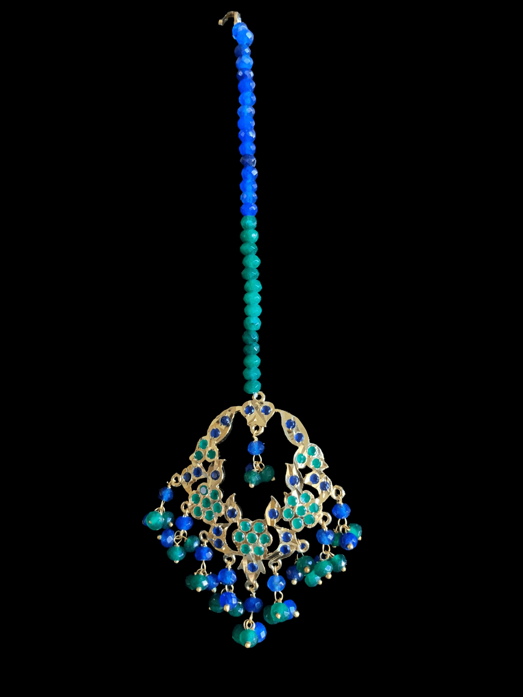 DJET24 Madhuri earrings tika set in blue green    ( READY TO SHIP)