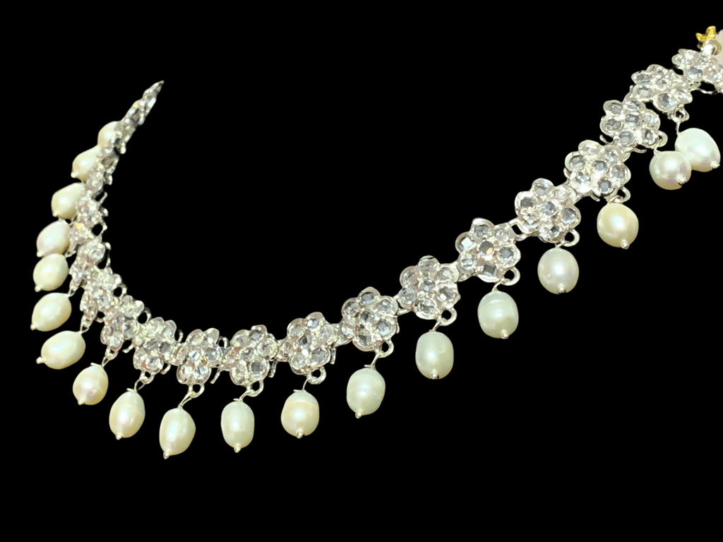 DNS61 Meenaz silver plated fresh water pearl necklace ( READY TO SHIP  )
