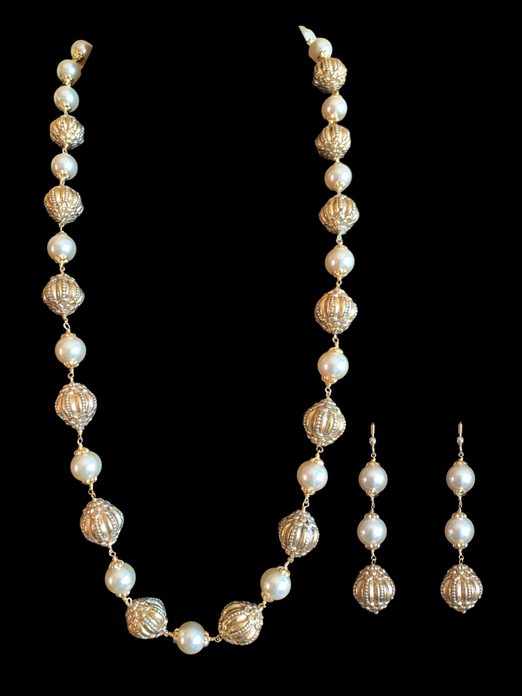 92.5 silver and gold plated nakshi beads mala ( SHIPS IN 5 WEEKS )