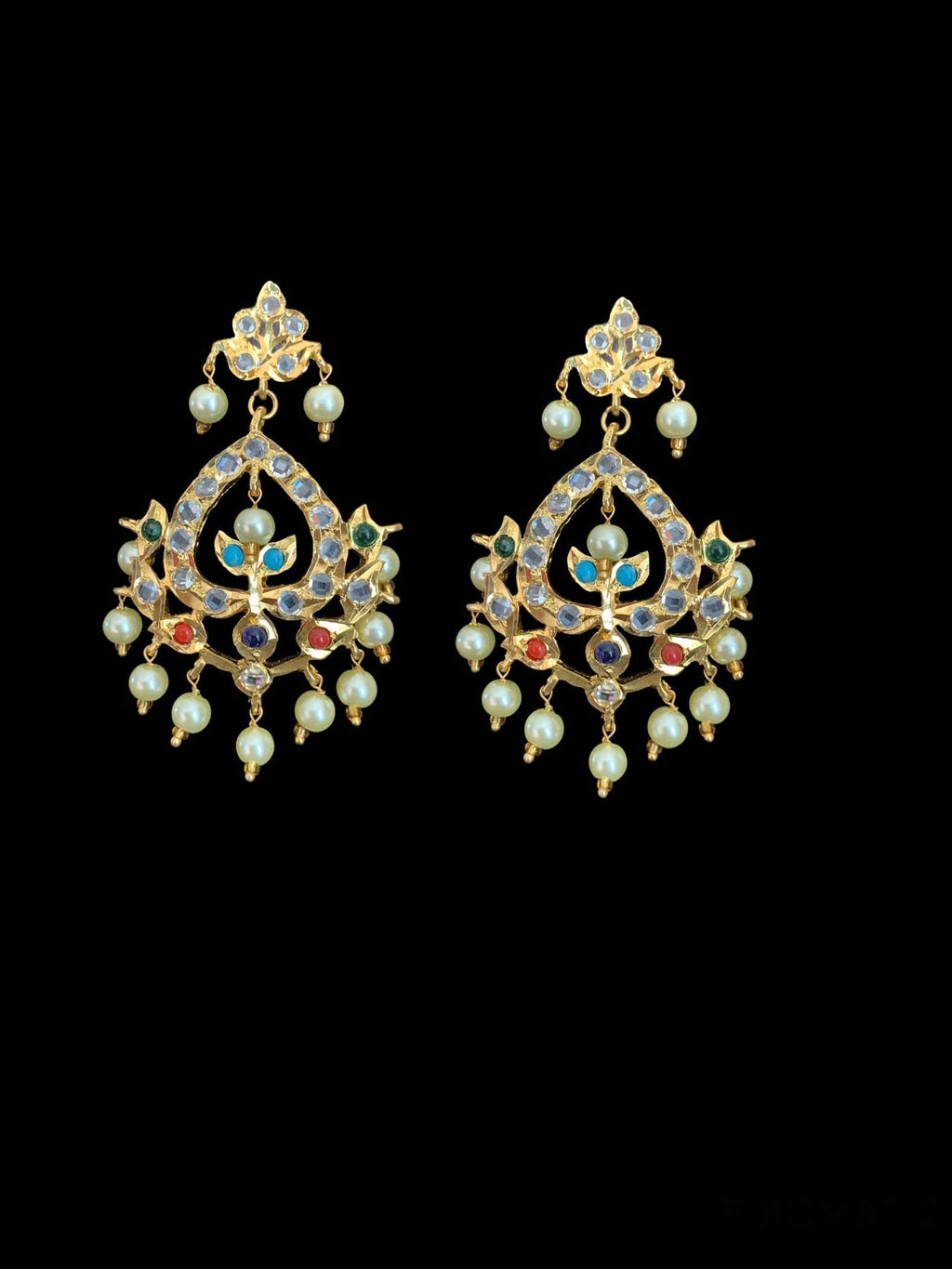 PS483 Diana navratan  pendant set with Chandbali (READY TO SHIP  )