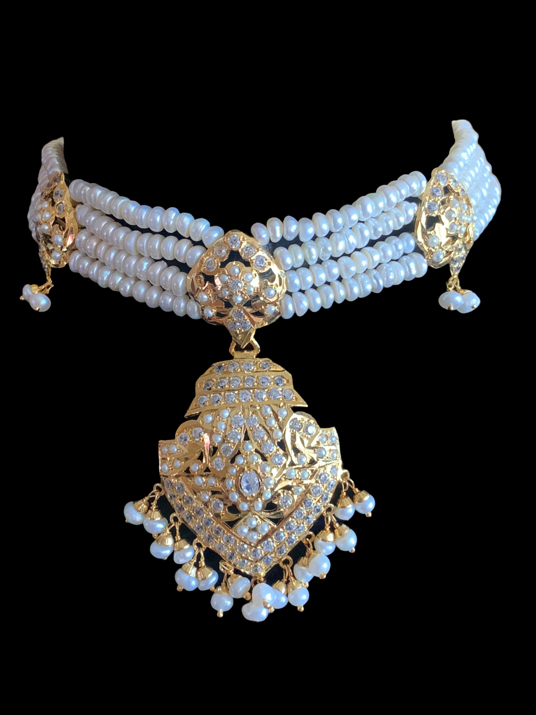 HAZEL gold plated silver choker set in fresh water pearls ( SHIPS IN 5 WEEKS )