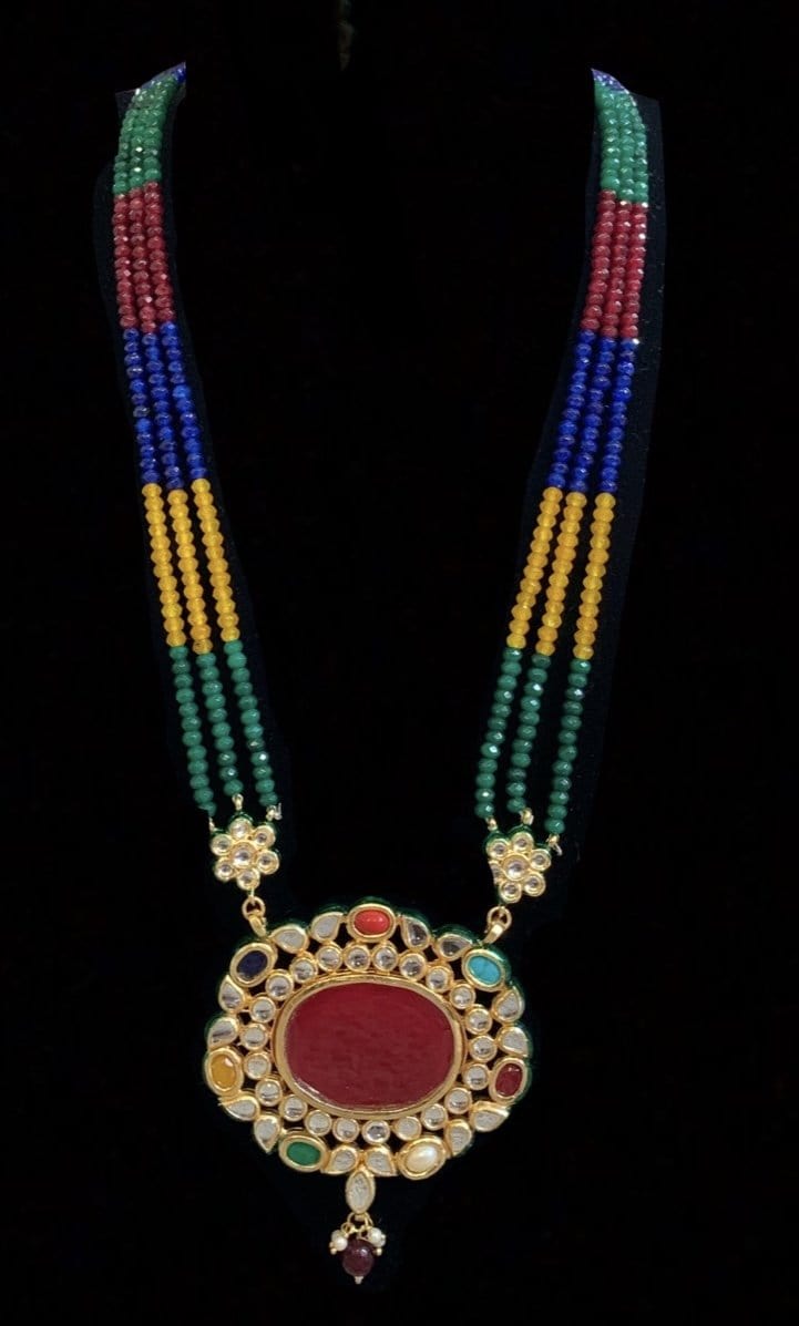 LN155 Neeli navratan rani haar with earrings  ( SHIPS IN 2 WEEKS )