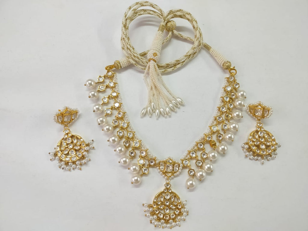 Gold plated silver moissanite and pearl necklace set ( SHIPS IN 4 WEEKS )