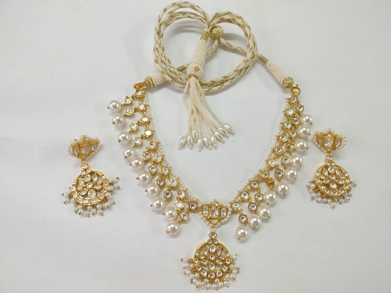 Gold plated silver moissanite and pearl necklace set ( SHIPS IN 4 WEEKS )