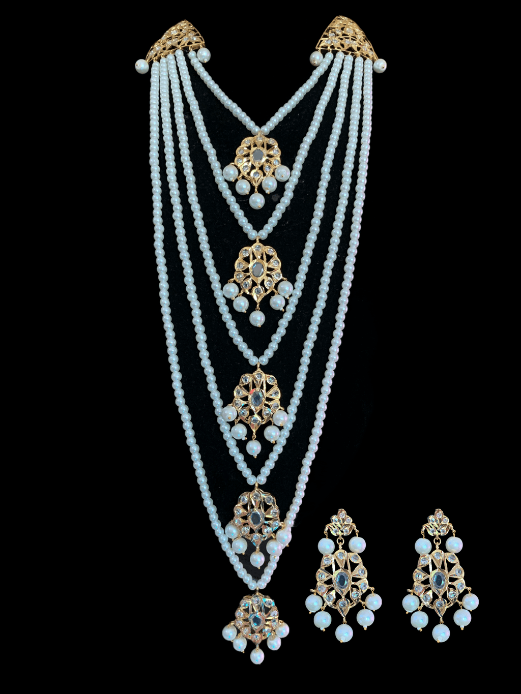 SAT42 Soha Hyderabadi five layer necklace / satlada in shell pears ( READY TO SHIP)