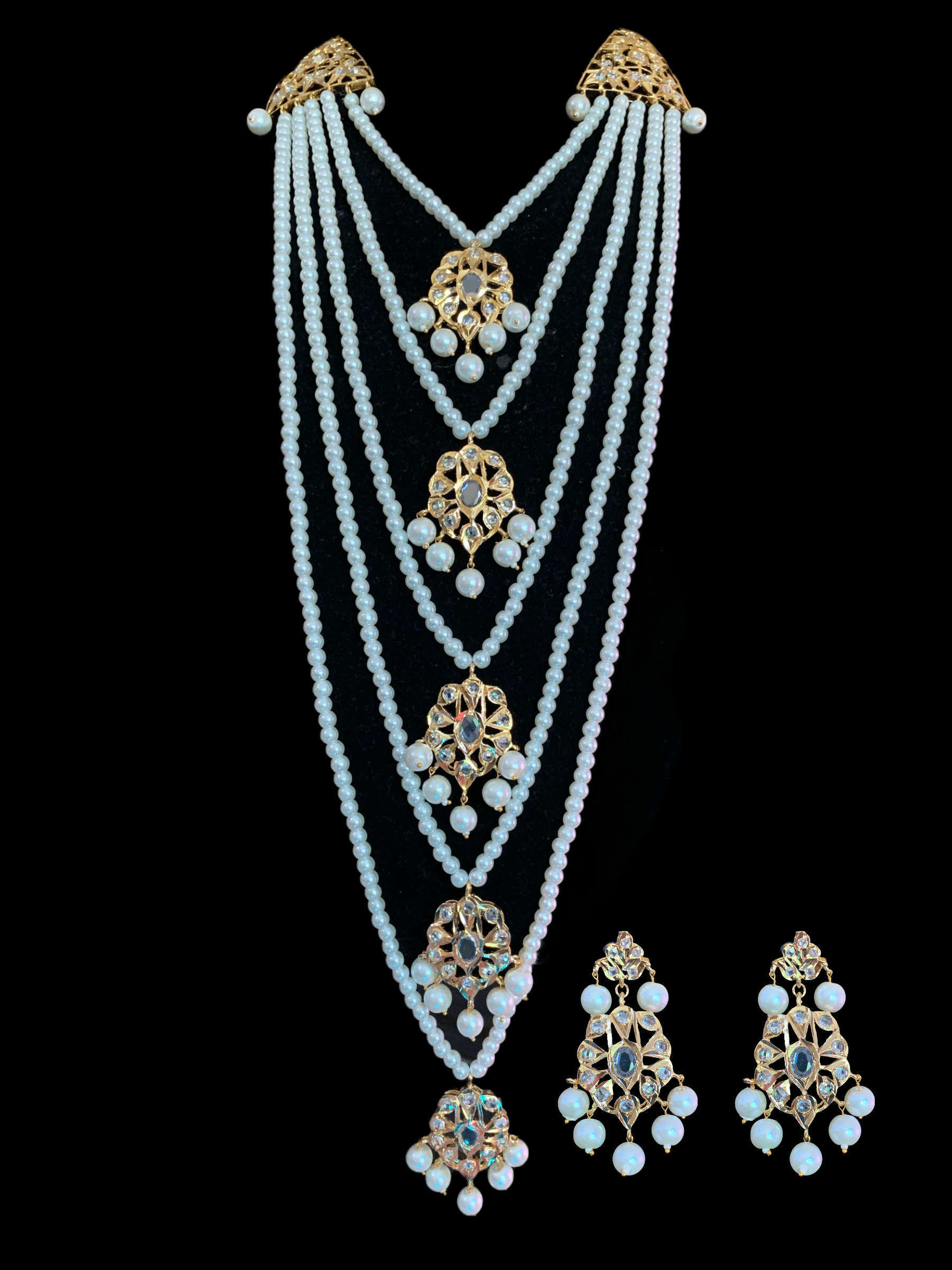 SAT42 Soha Hyderabadi five layer necklace / satlada in shell pears ( READY TO SHIP)