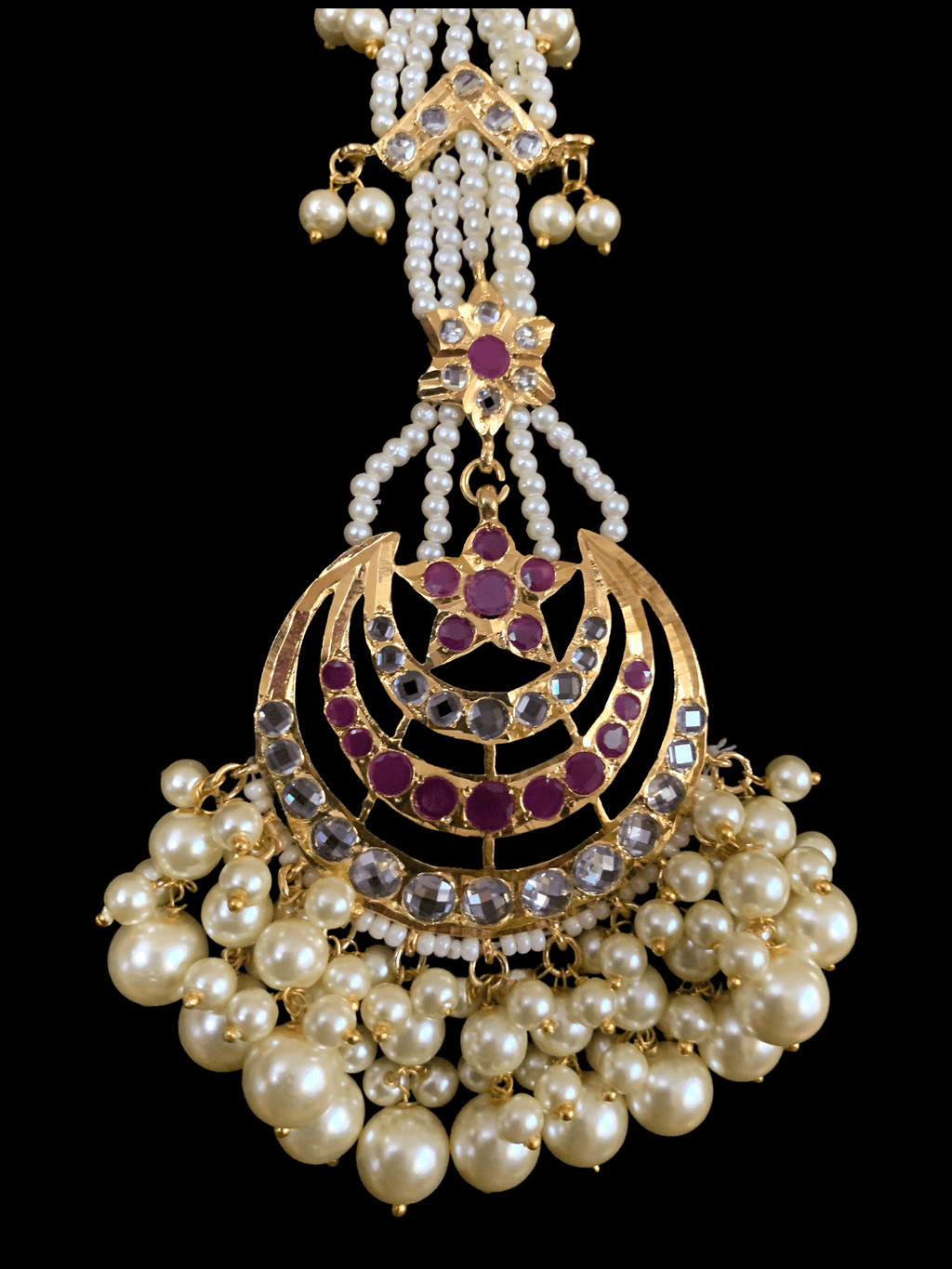 DJET29 Tahura earrings tika in pearls  with ruby ( SHIPS IN 4 WEEKS )