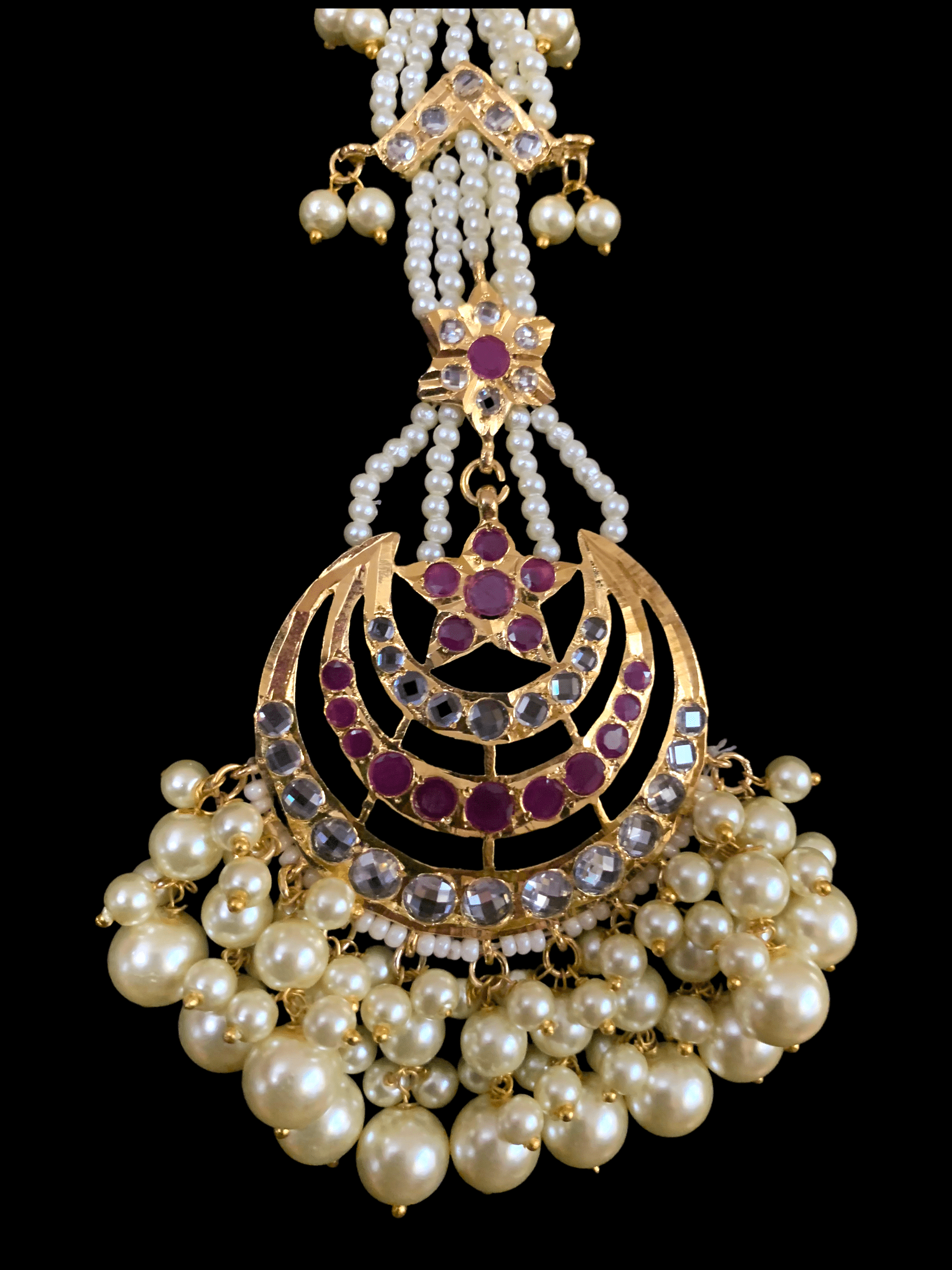 DJET29 Tahura earrings tika in pearls  with ruby ( SHIPS IN 4 WEEKS )