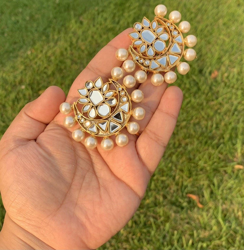 DT1 Niswa Gold-Plated Kundan Tops Handcrafted Pearl Stud Earrings ( READY TO SHIP  )