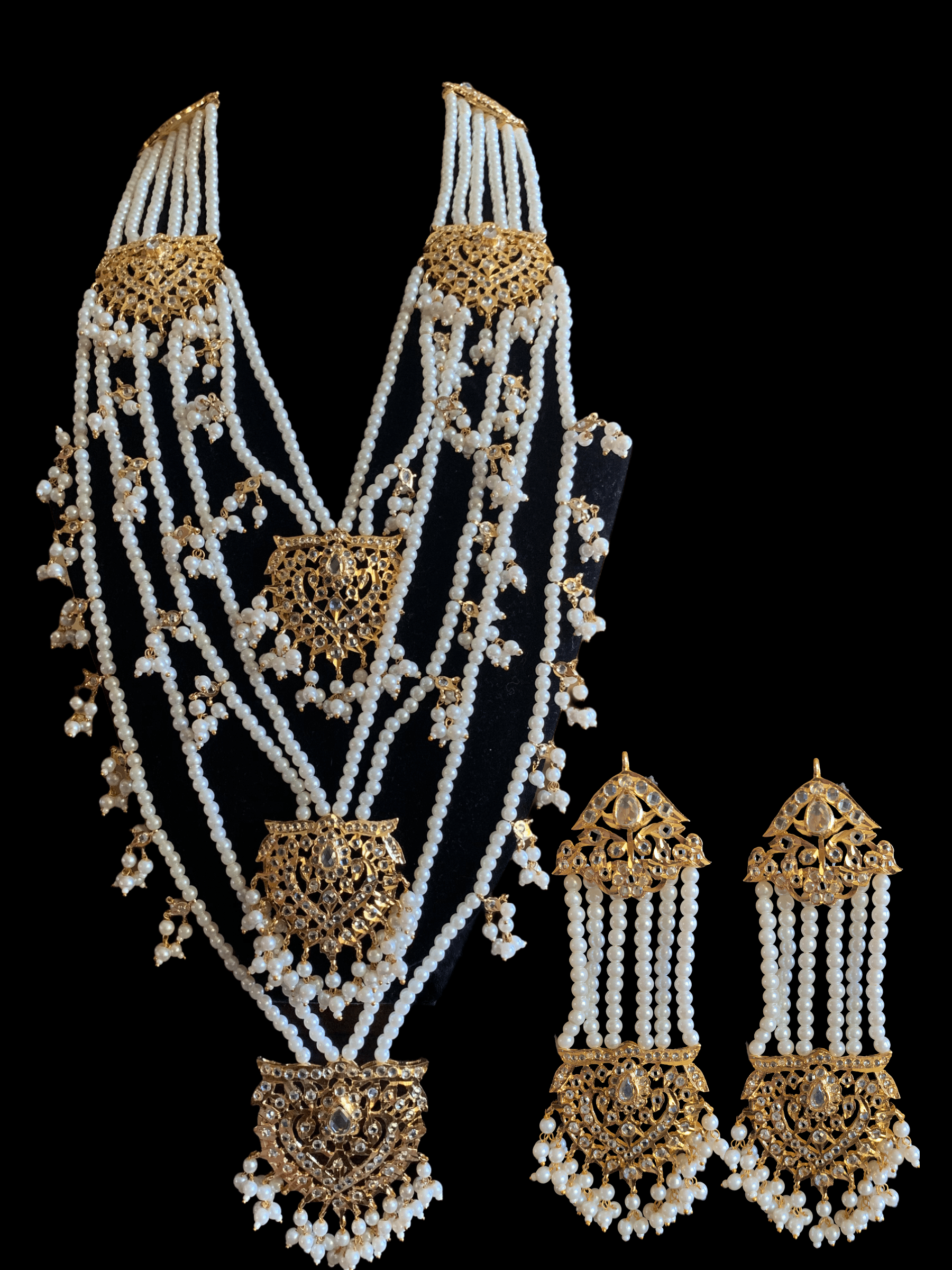 SAT61 Maahi bridal Hyderabadi three layered necklace with earrings ( READY TO SHIP )