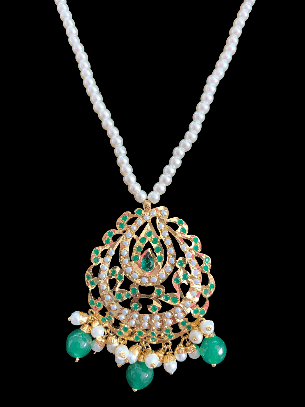 PS469 Jadau  pendant set in green   ( READY TO SHIP)