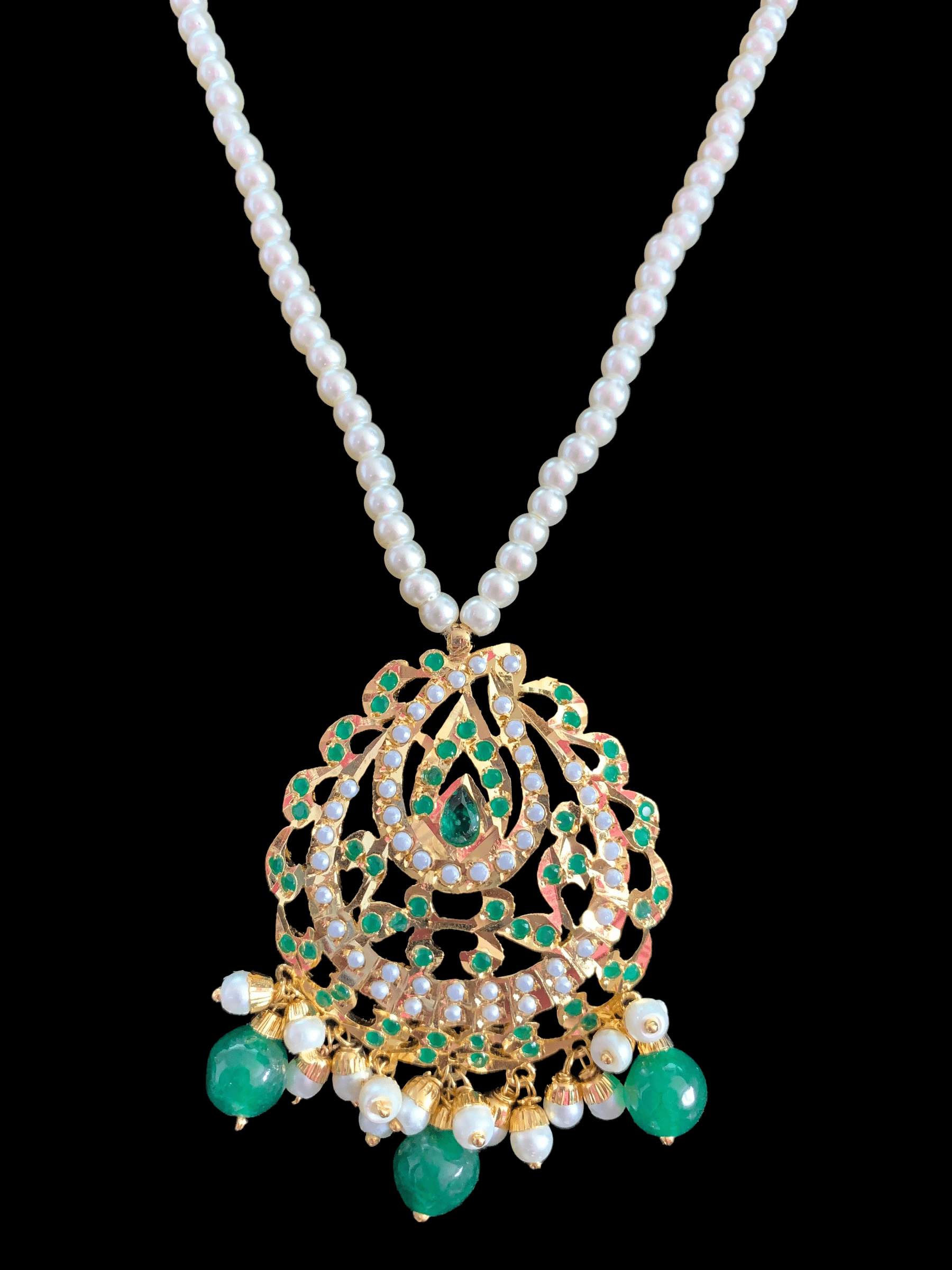 PS469 Jadau  pendant set in green   ( READY TO SHIP)