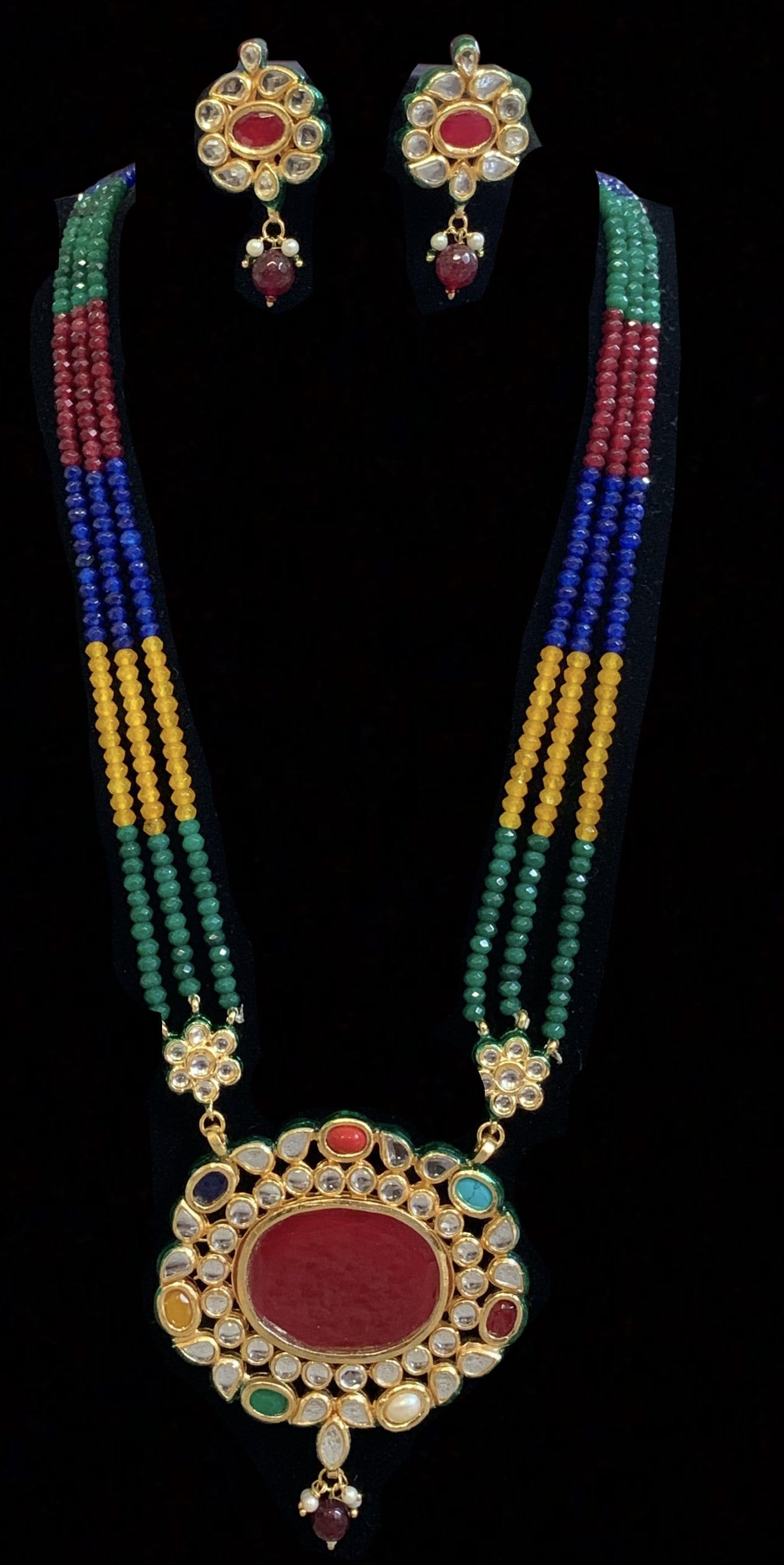 LN155 Neeli navratan rani haar with earrings  ( SHIPS IN 2 WEEKS )