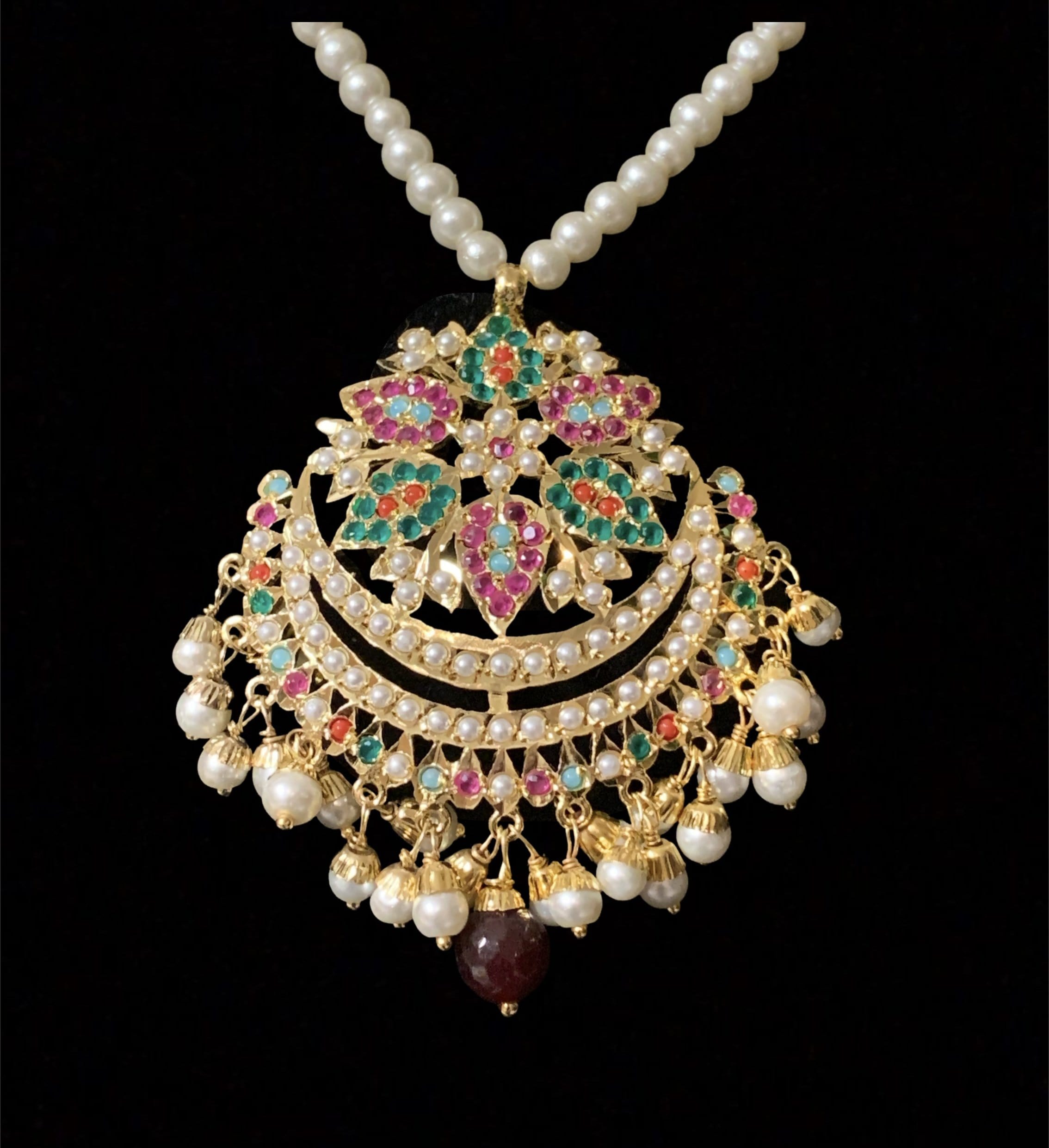 PS465 Mohini pendant set ( navratan   ) ( SHIPS IN 4 WEEKS )